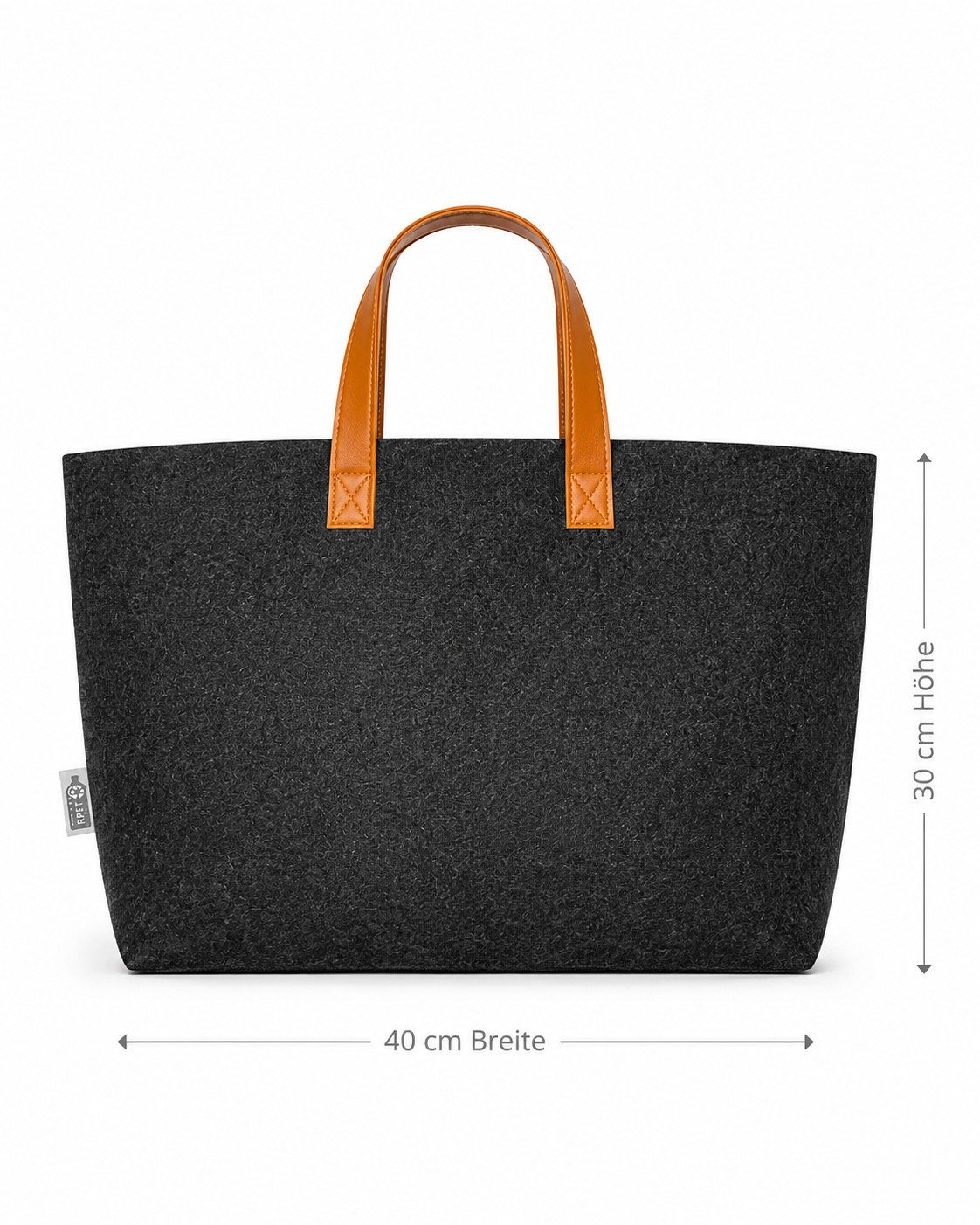 ILOKEN Einkaufsshopper Damen Filz-Shopper aus recyceltem PET, 14 l Volumen, Anthrazit, Faltbare Form; robuste Tragegriffe; als Schultertasche nutzbar