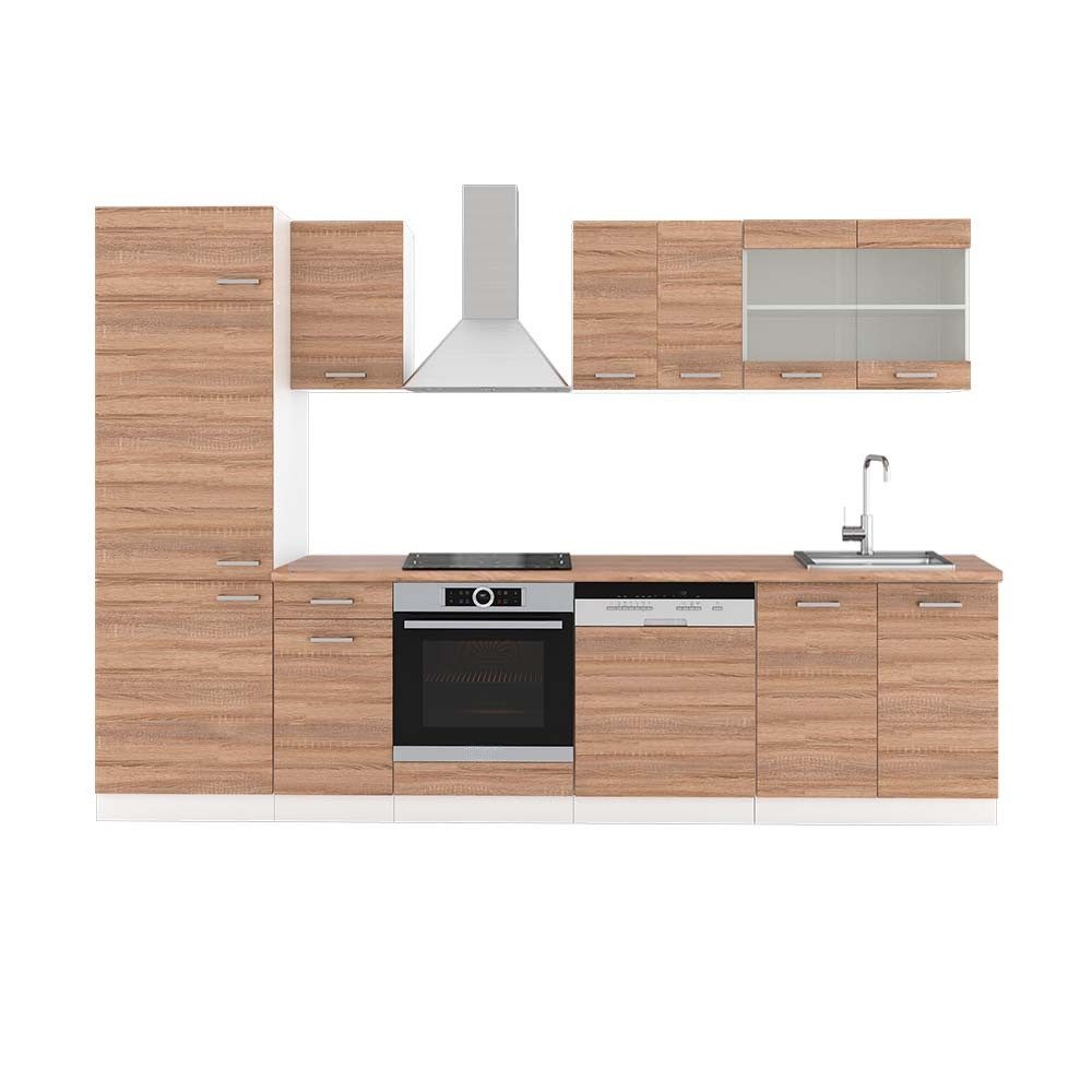 Vicco Küchenzeile R-Line, Sonoma/Weiß, 300 cm, AP Eiche