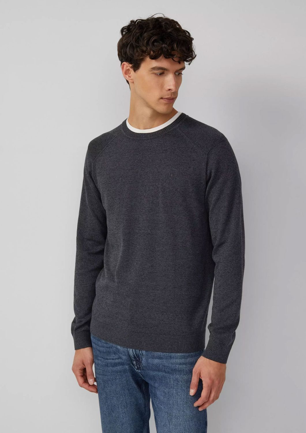 s.Oliver Rundhalspullover Pullover aus Moulinéstrick (1-tlg) Raglanärmeln, Rundhals-Ausschnitt