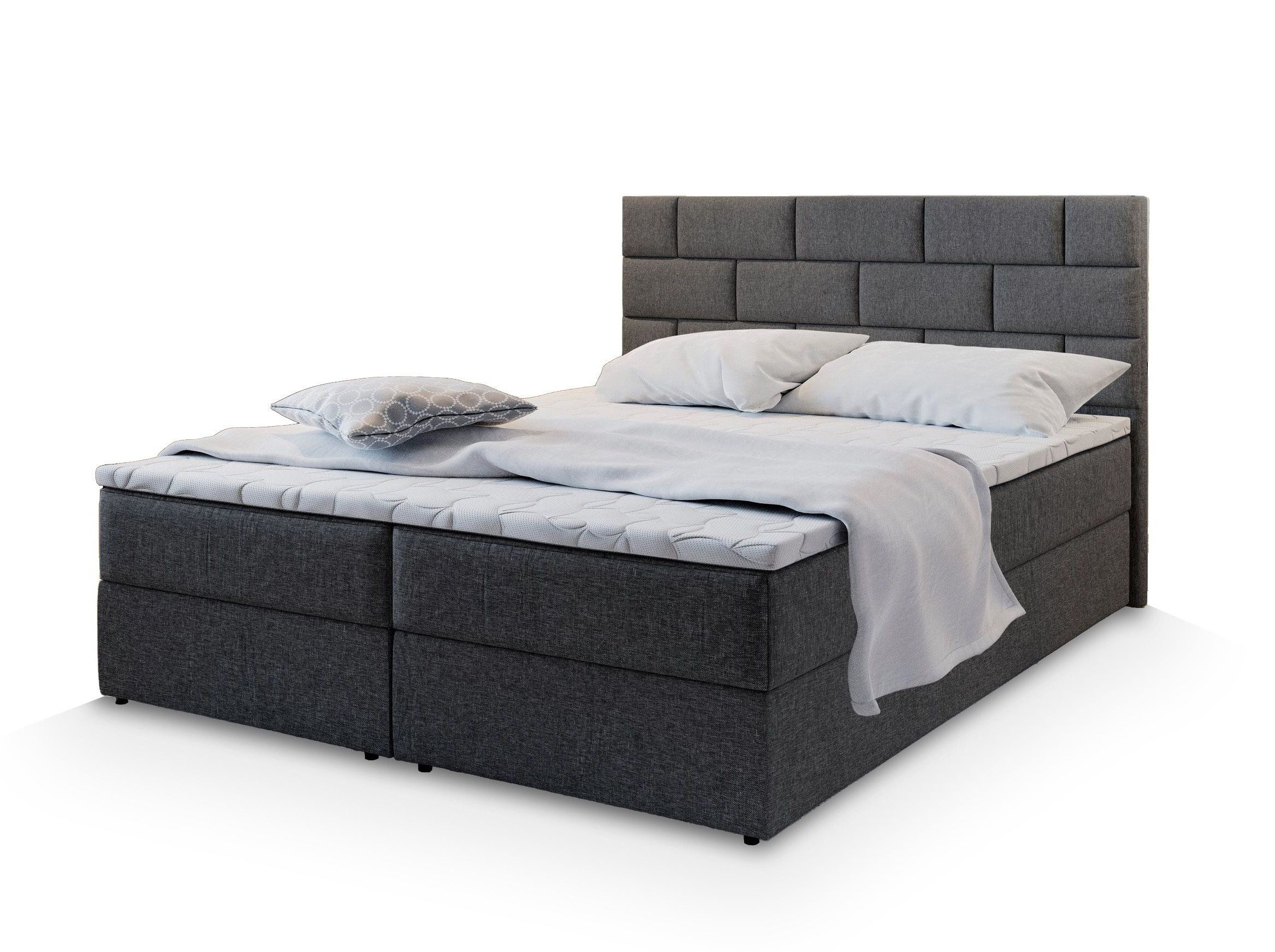 Masseno Boxbett KERLO 160x200 cm mit Bonell Matratze und Topper, Doppelbett, Polsterbett mit Kopfteil, Boxspringbett
