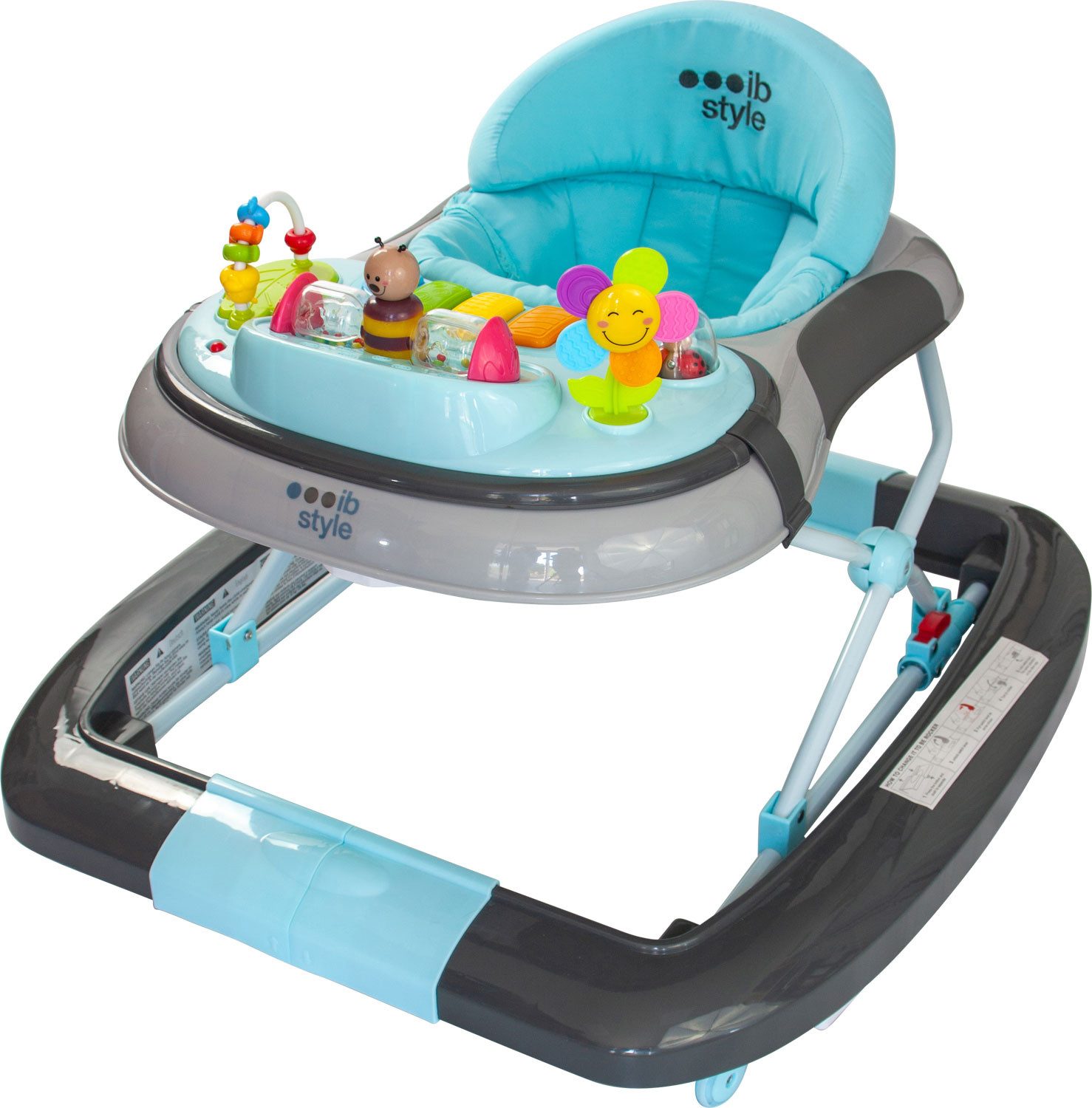 ib style Lauflernhilfe Little World Babywalker Türkis Grau, Lauflernwagen mit Schaukelfunktion & elektronischem Spielelement