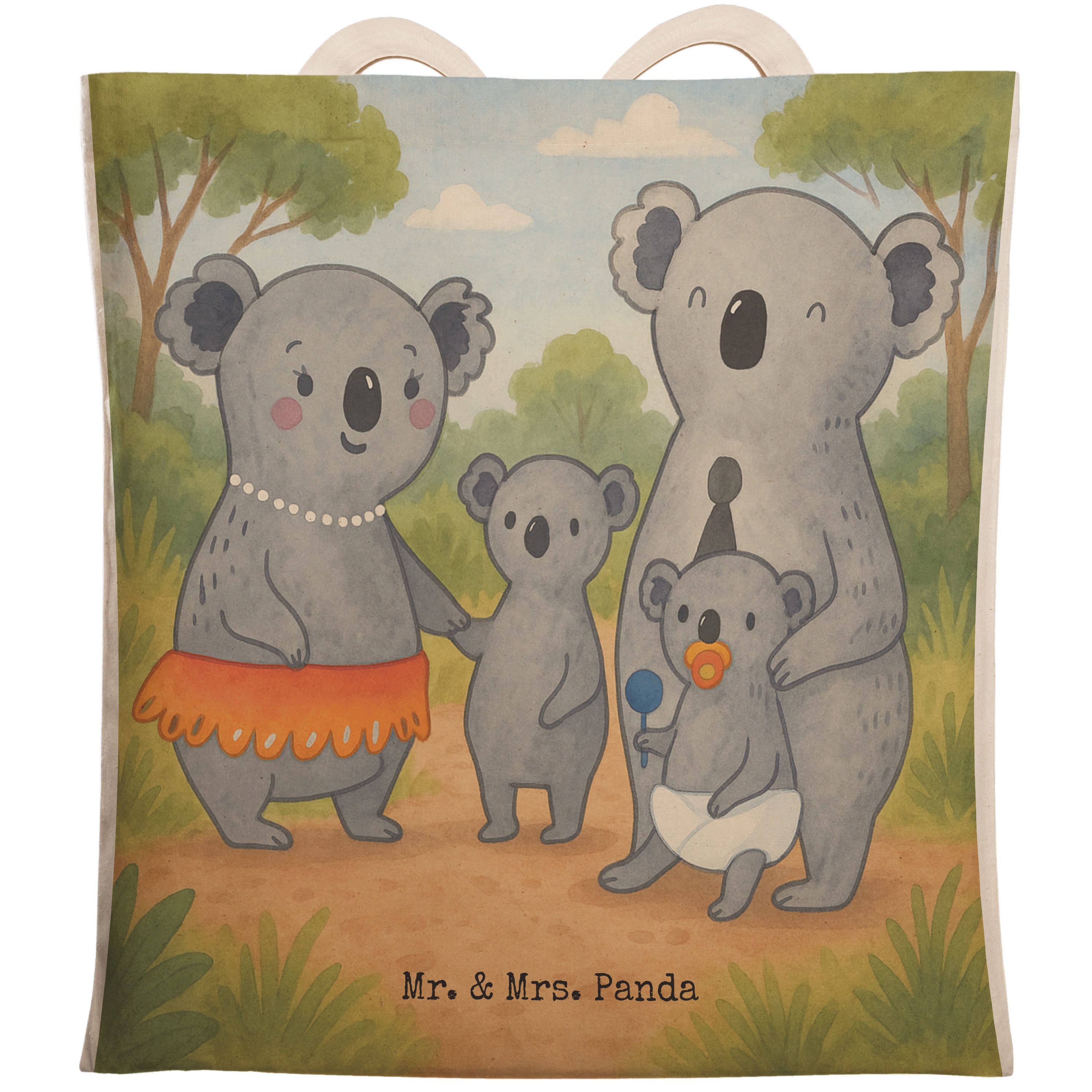 Mr. & Mrs. Panda Tragetasche Koala Familie Design, Shopper, Weiß, Papa, Muttertag, Family, shoppin (Packung, 1-tlg)