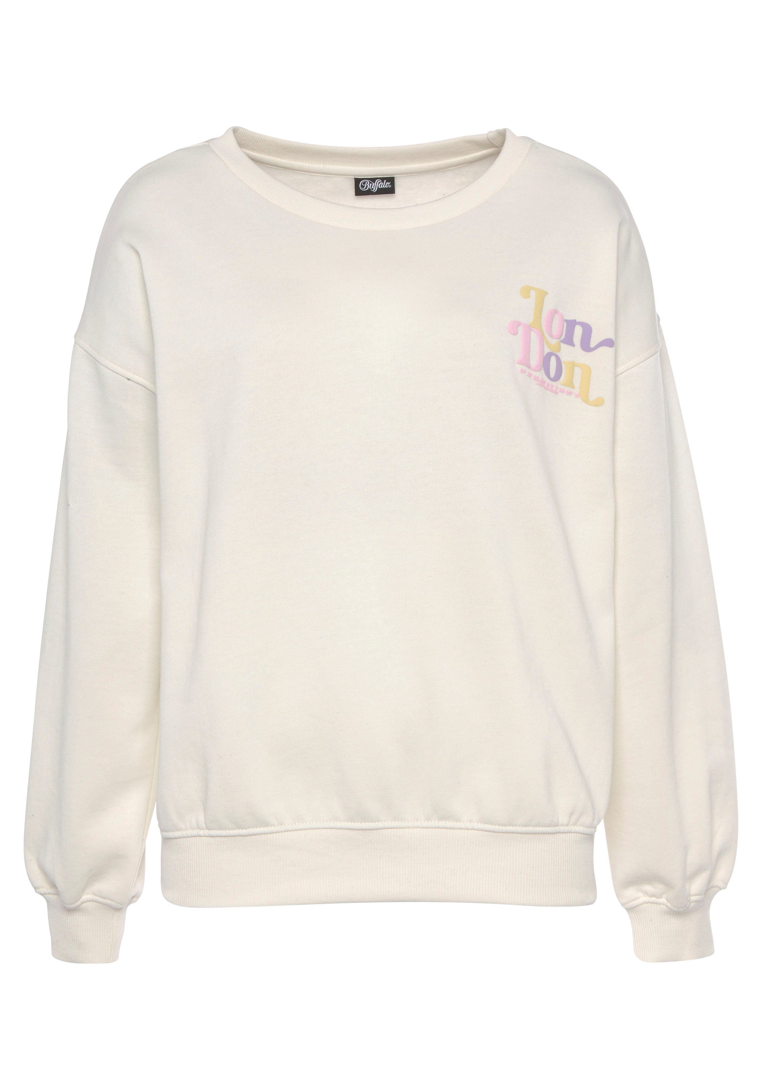 Sweatshirt Druck, mit Loungeanzug Buffalo Sunshine creme und Rippbündchen