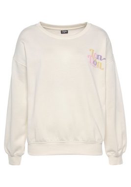 Buffalo Sweatshirt mit Rippbündchen und Sunshine Druck, Loungeanzug