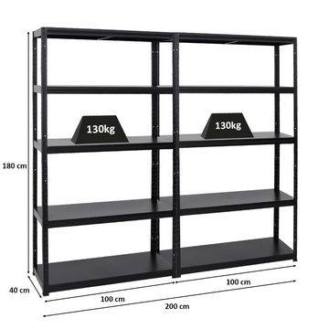 PROREGAL® Schwerlastregal Mega Deal 2x Schwerlastregal Steel Eagle HxBxT 180x100x40 cm chwarz, 2-tlg.