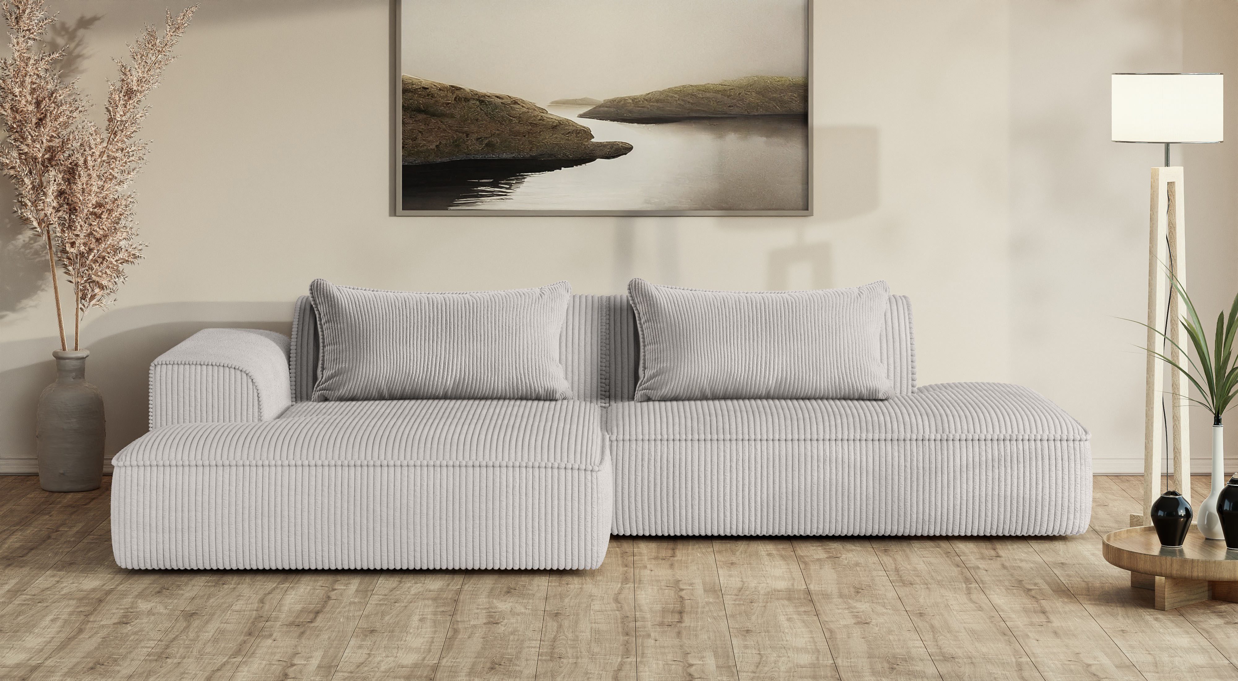 exxpo - sofa fashion Ecksofa Billund modernes Designsofa, bequem und elegant, Breite 294cm, L-Form, modern, L-form, Wellenfedern, inklusive 2x Nierenkissen
