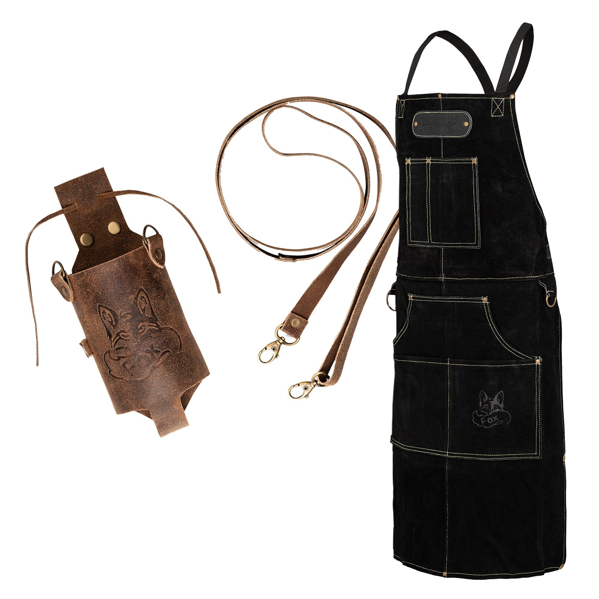 BLACK FOREST FOX Grillschürze ROUGH SET Büffelleder Grill Koch & Küchen Schürze + Holly Holster, (Set), SET Schwarz