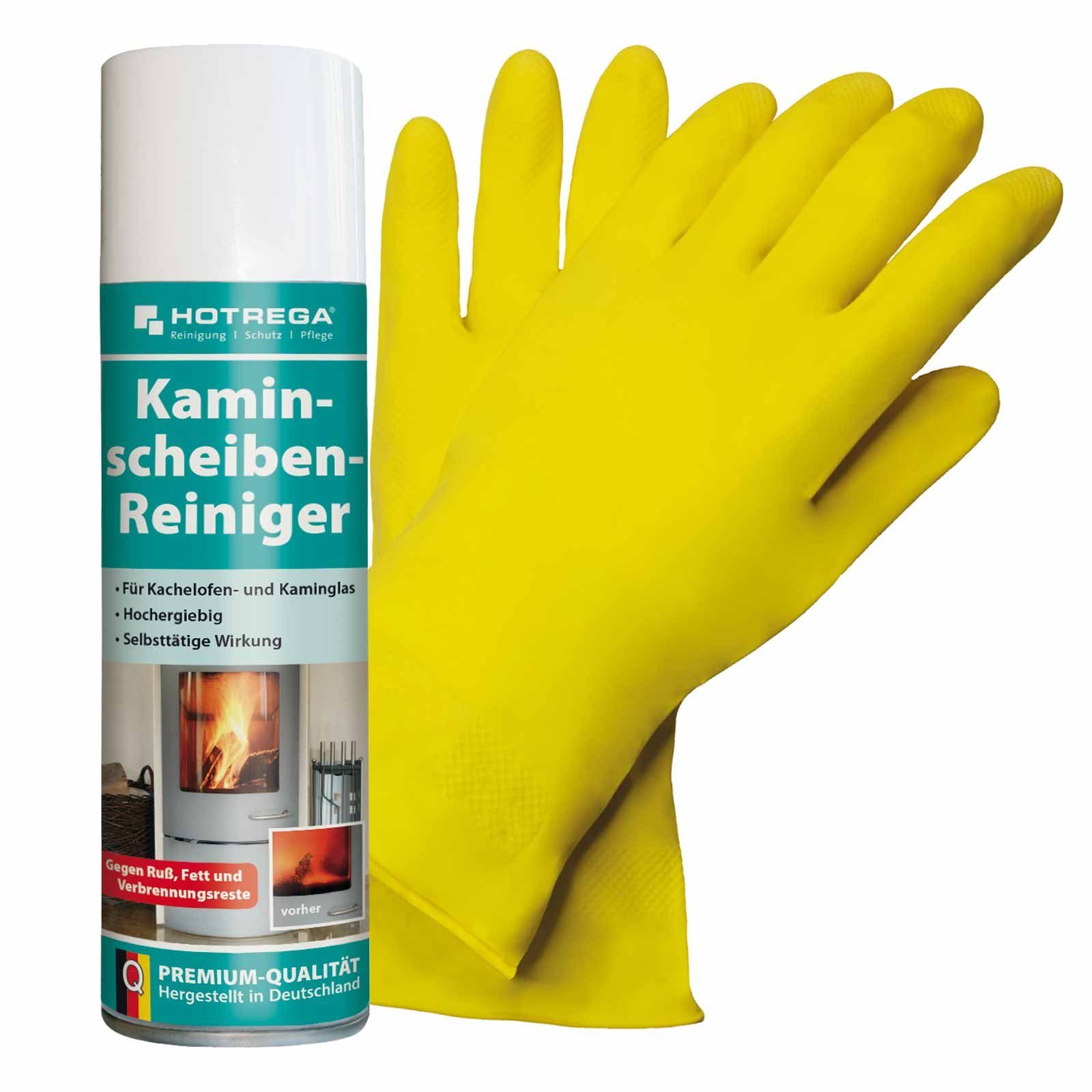 HOTREGA® Kaminscheibenreiniger Ofenreiniger Ruß Harz Glas 300ml mit Handschuhen Scheibenreiniger