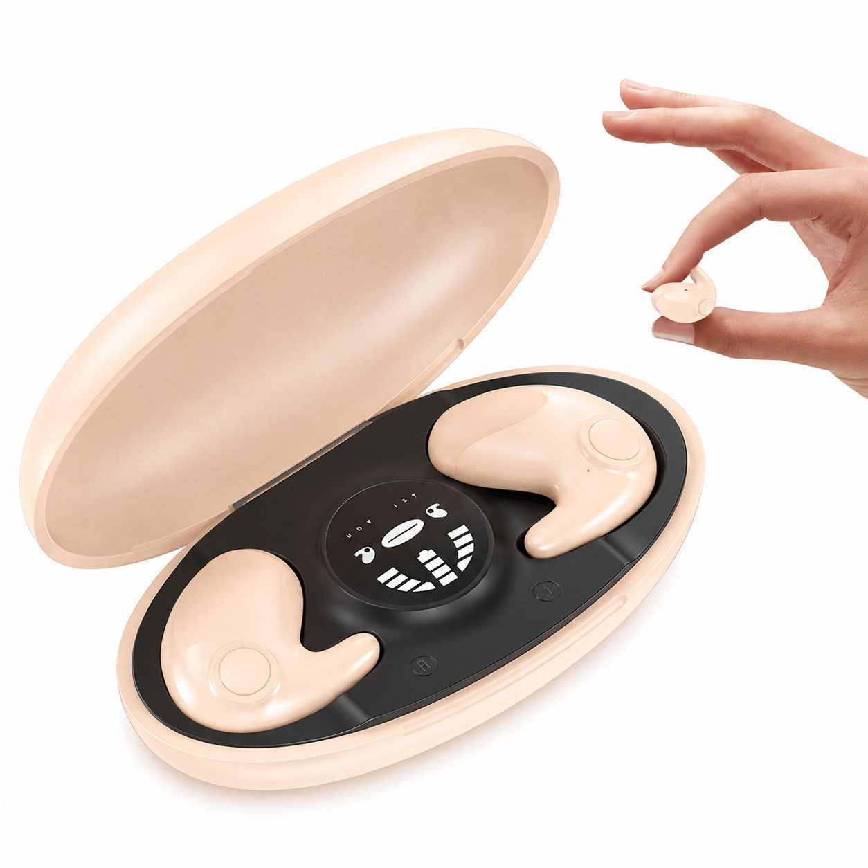 MOPUEA In-Ear Schlafkopfhörer kabellose Schlaf-Ohrhörer für Seitenschläfer Bluetooth-Kopfhörer (integriertes Mikrofon, Kompakt mit Typ-C-Schnellladehülle)