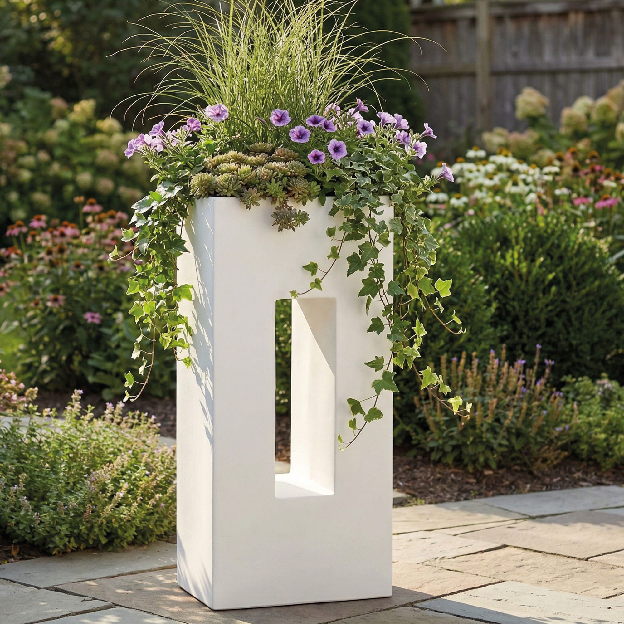 Pflanzwerk® Hochbeet Pflanzkübel VISTA - (Sand) - 92cm x 45cm x 27cm, Fiberglas - Handgefertigt - Rechteckig - Frostbeständig