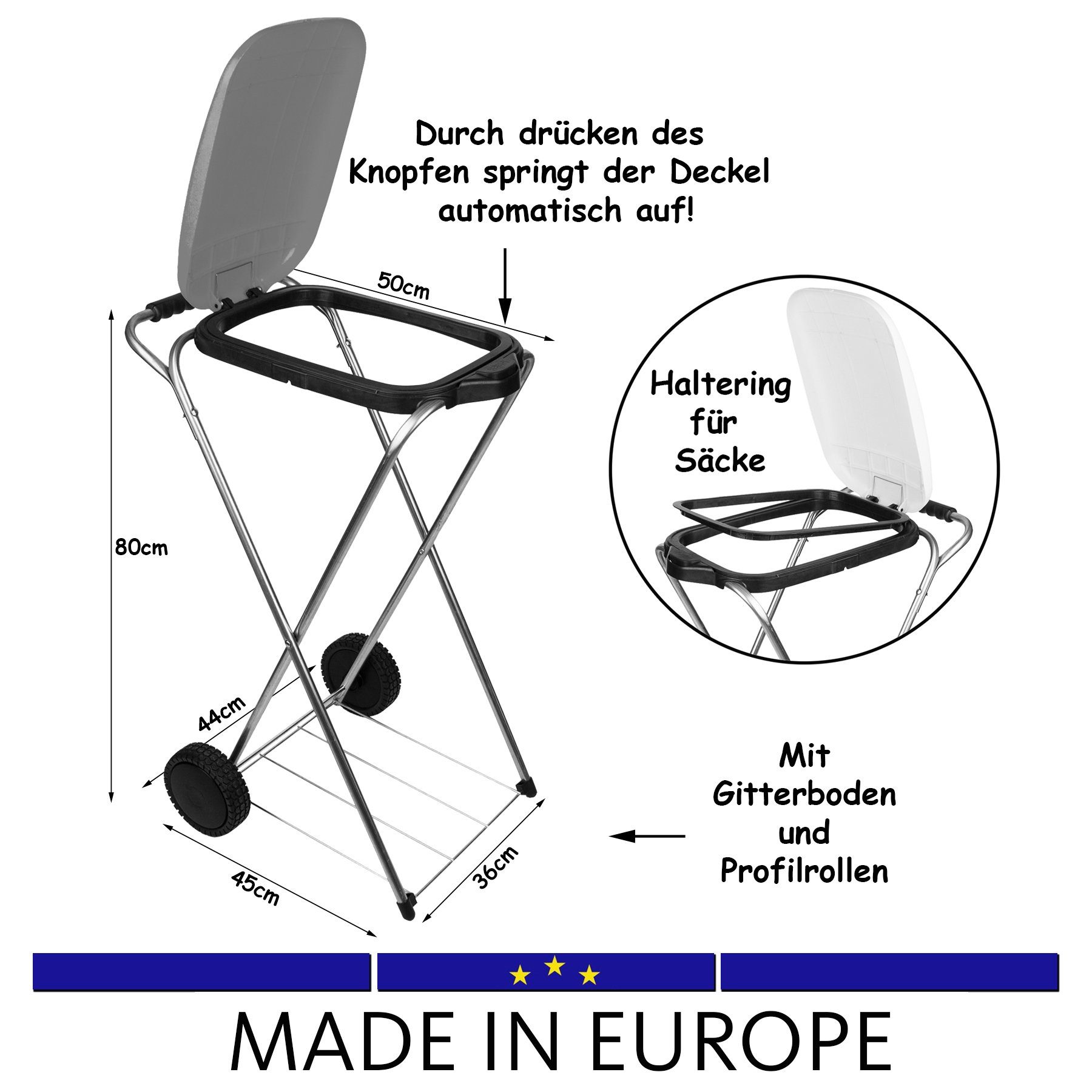 120L GELB Rollen Deckel Müllsackhalter BigDean + Müllbeutelhalter Automatik Müllsackständer