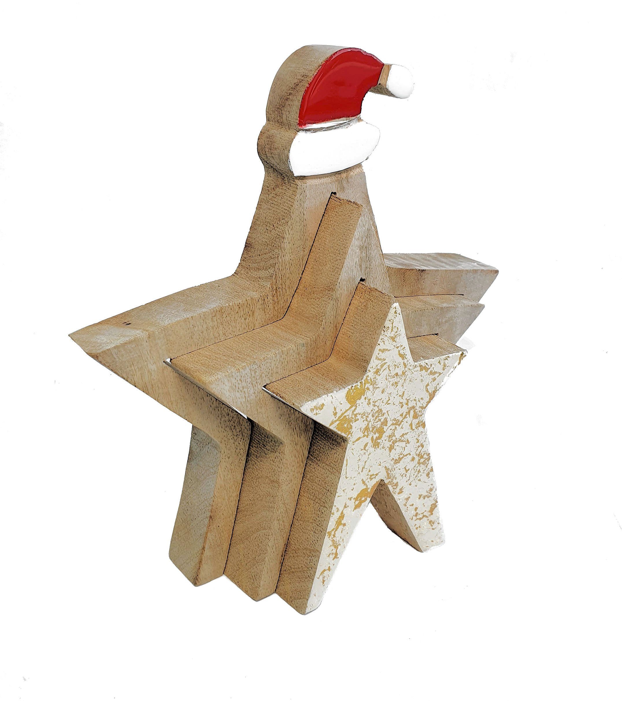 - 21 cm 20 x Holz Mango Stern Weihnachtsfigur 3D Spetebo