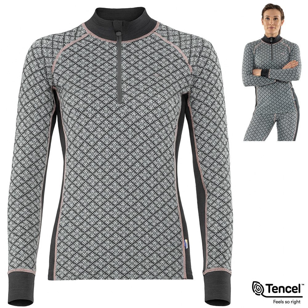 Termozeta Langarmshirt Termo - wärmendes Damen Tencel Jaquard 2.0 ZIP Longshirt, grau