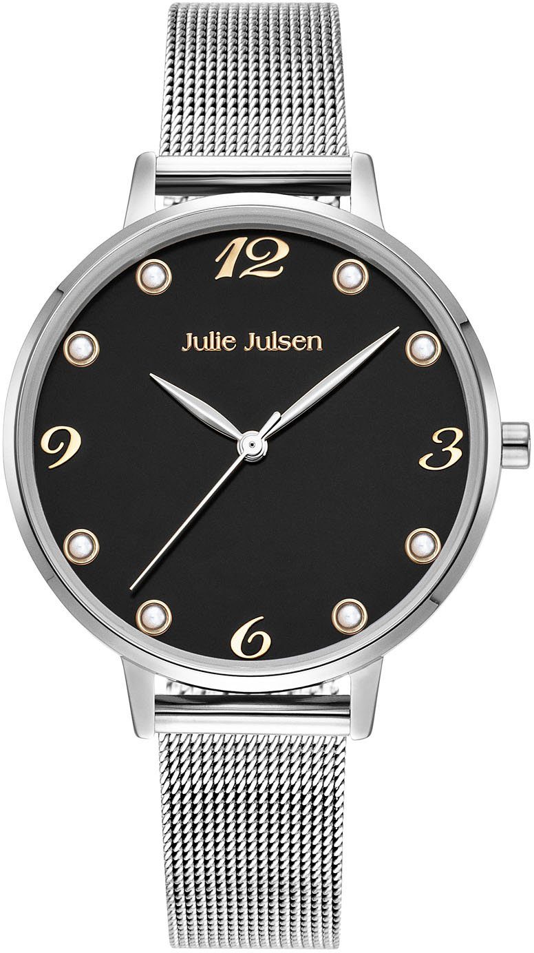 Pearl Julie Julsen Quarzuhr Black, Julsen Julie Perlen Silver JJW1011SME-S,