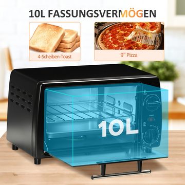 HOMCOM Minibackofen 10 Liter 750W Kleiner Elektrobackofen mit Temperatur, 36,5x26x22 cm Schwarz