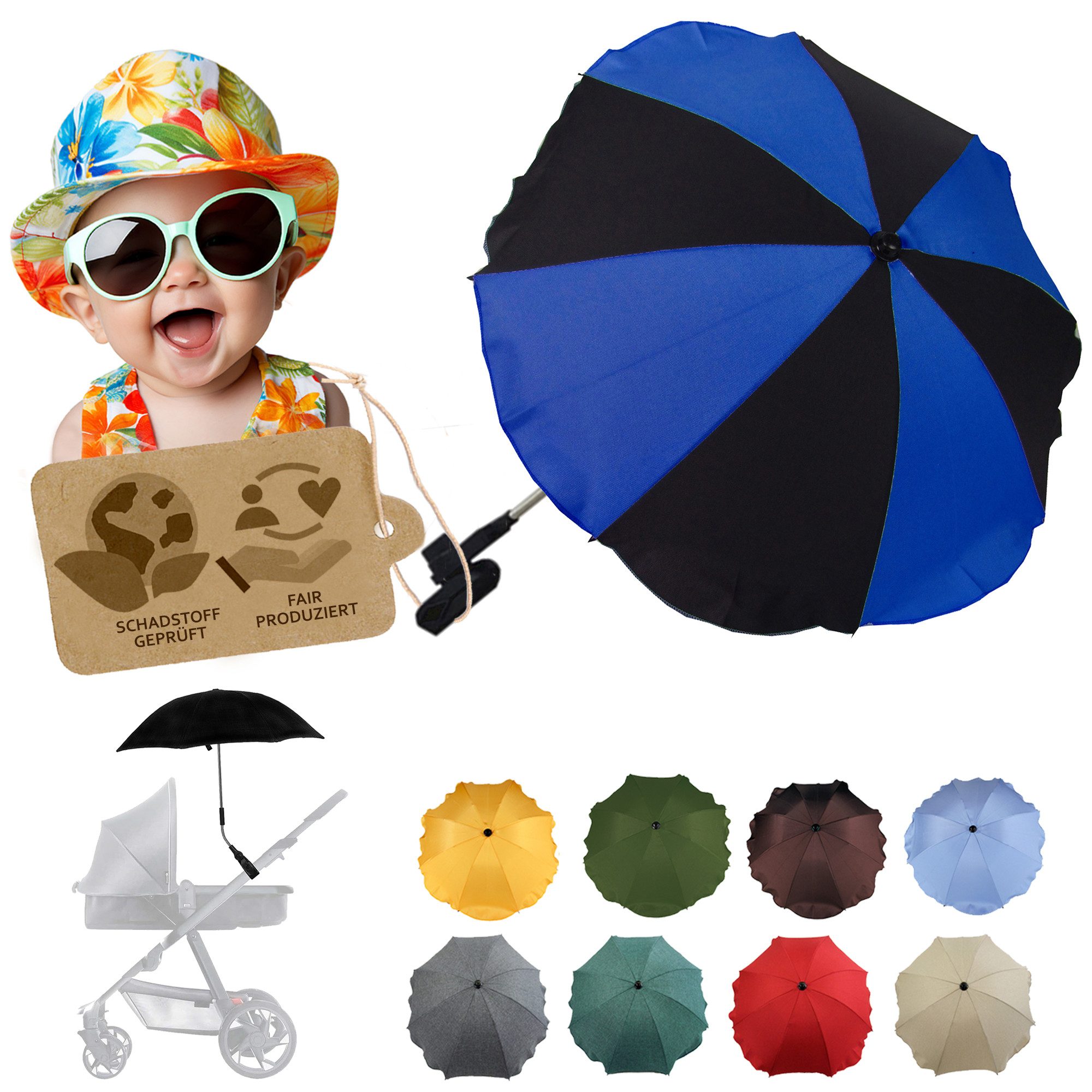 BambiniWelt by Rafael K. Kinderwagen-Sonnenschutzhülle Sonnenschirm Sonnenschutz für Kinderwagen Buggy Jogger universal UV50+, UV 50+ Schutz