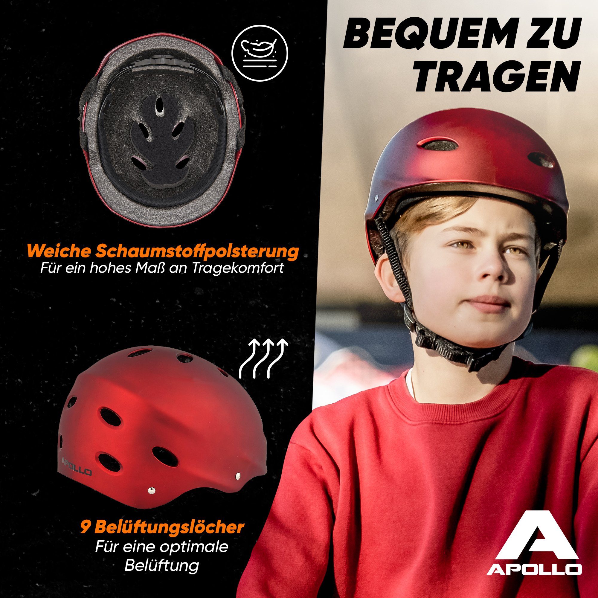 Apollo Kinderhelm Größenverstellbarer Schutzhelm Skatehelm mit, größenverstellbar – Bild 5 von 5