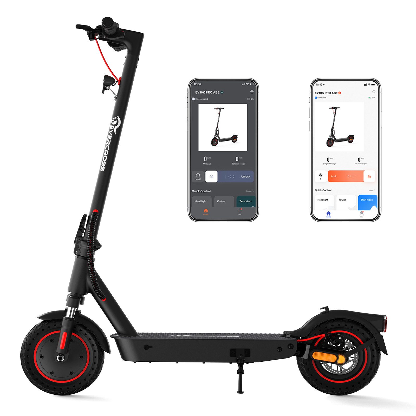 EVERCROSS TECH E-Scooter mit Straßenzulassung (ABE), 10 Zoll Elektroroller, 400W, Max 40KM, 20,00 km/h, mit APP, 10,4AH Akku, duales Bremssystem, Faltbar