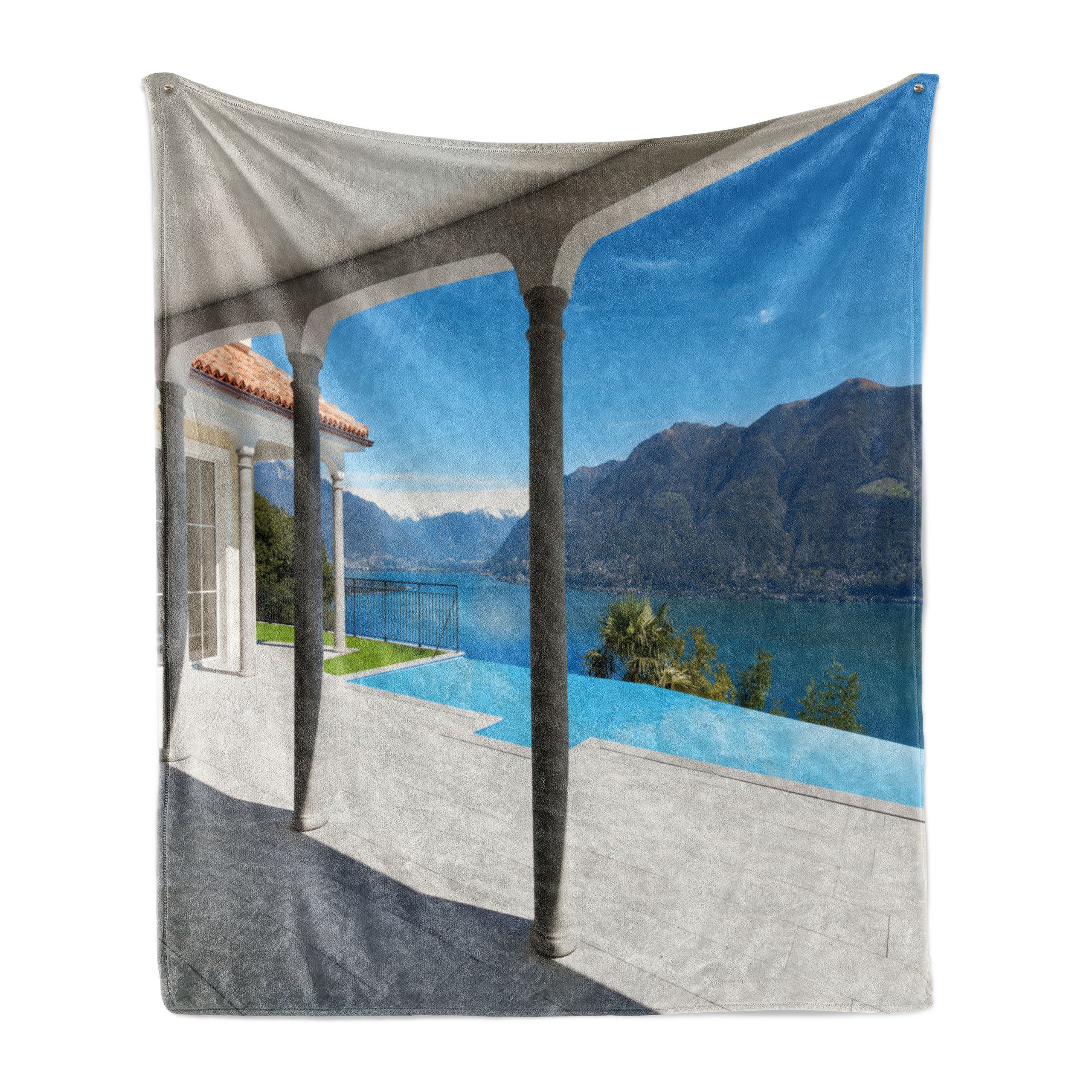 Wohndecke Gemütlicher Plüsch für den Innen- und Außenbereich, Abakuhaus, Italien Lago Maggiore Alpen Blick