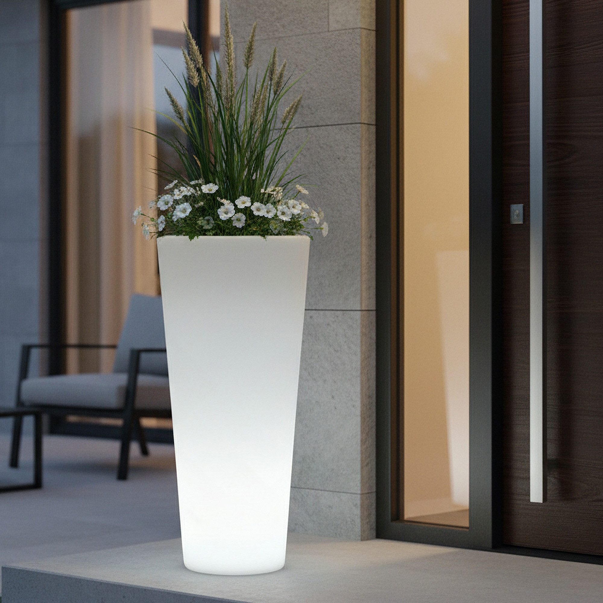 Arnusa Blumentopf Moderner LED Blumenkübel XL 90 cm rund beleuchtet PL404S, günstig online kaufen
