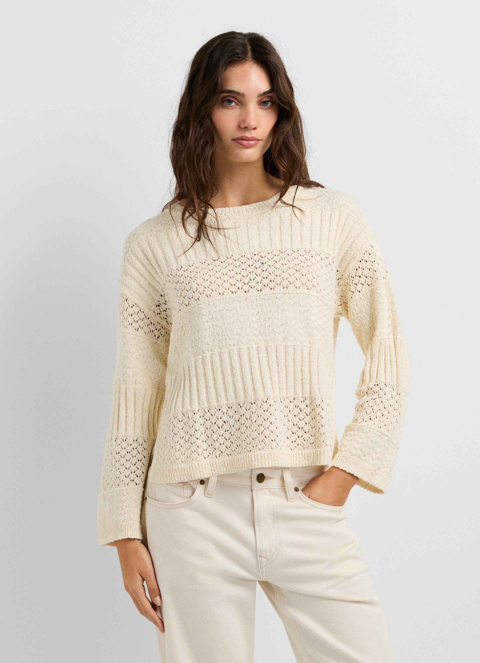 Pepe Jeans Strickpullover ALAYA im Strukturmix, reine Baumwolle