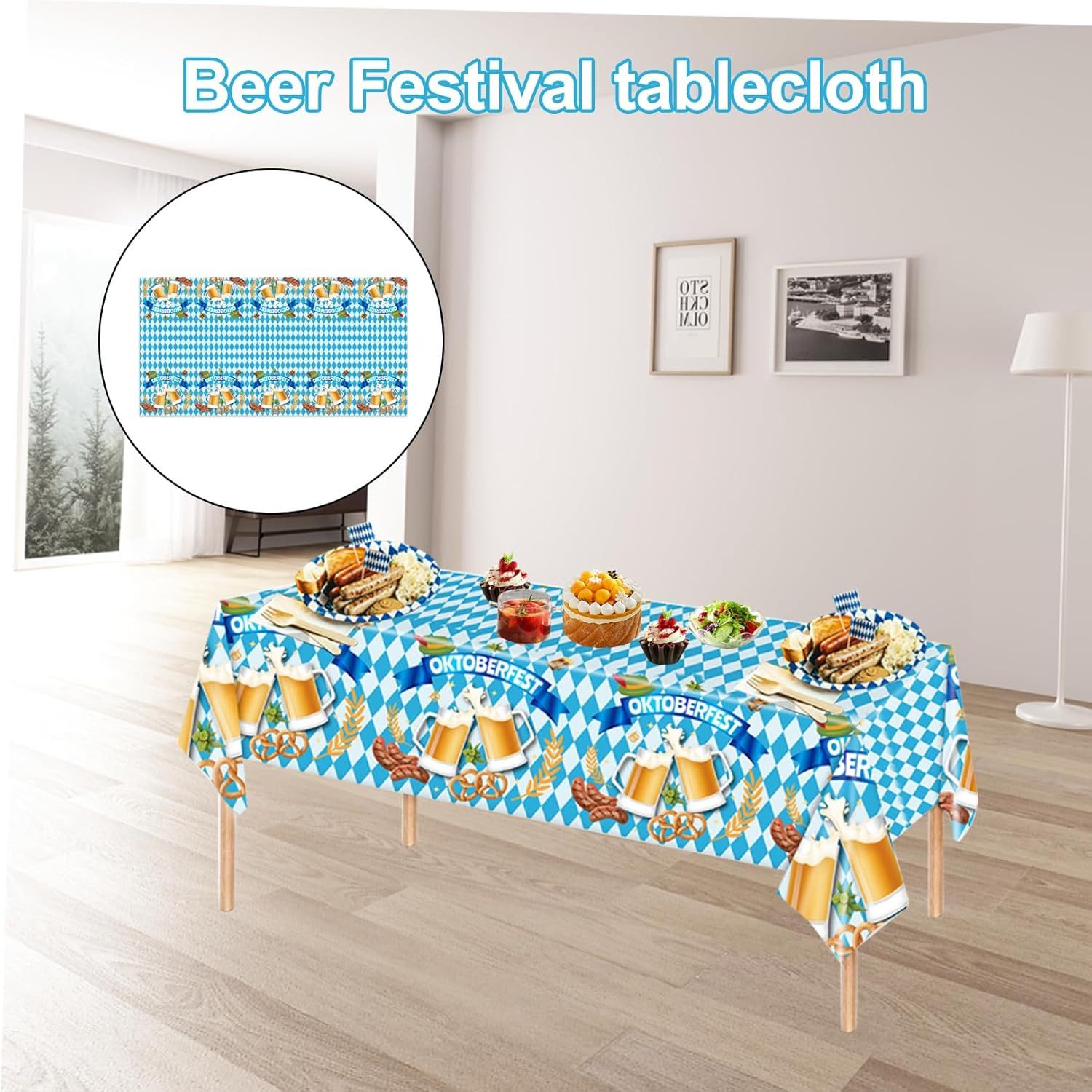 Coonoor Tischdecke Oktoberfest Tischdecke,Oktoberfest Deko,Bayern Party Dekoration (Bayerische Tischdeko,Blau Weiß Bayrische Bier Tischtuch), Biertisch Plastik  – Bild 5 von 5