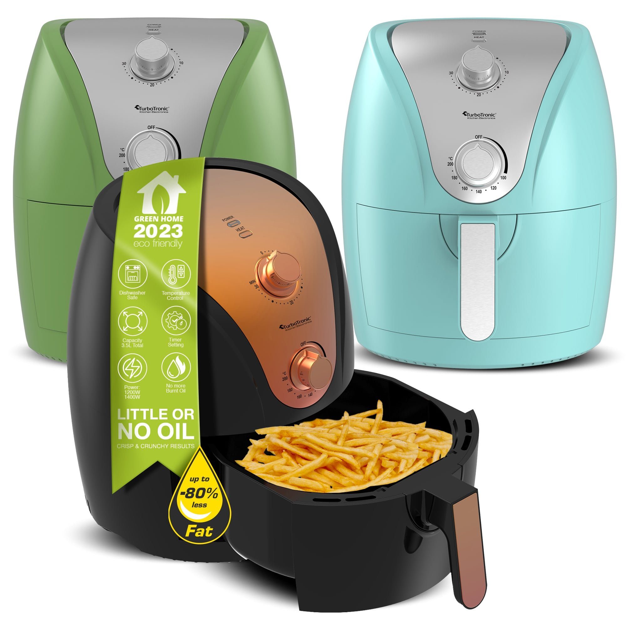 TurboTronic by Z-Line Heißluftfritteuse, 1200 W, Camping Retro Airfryer AF9M