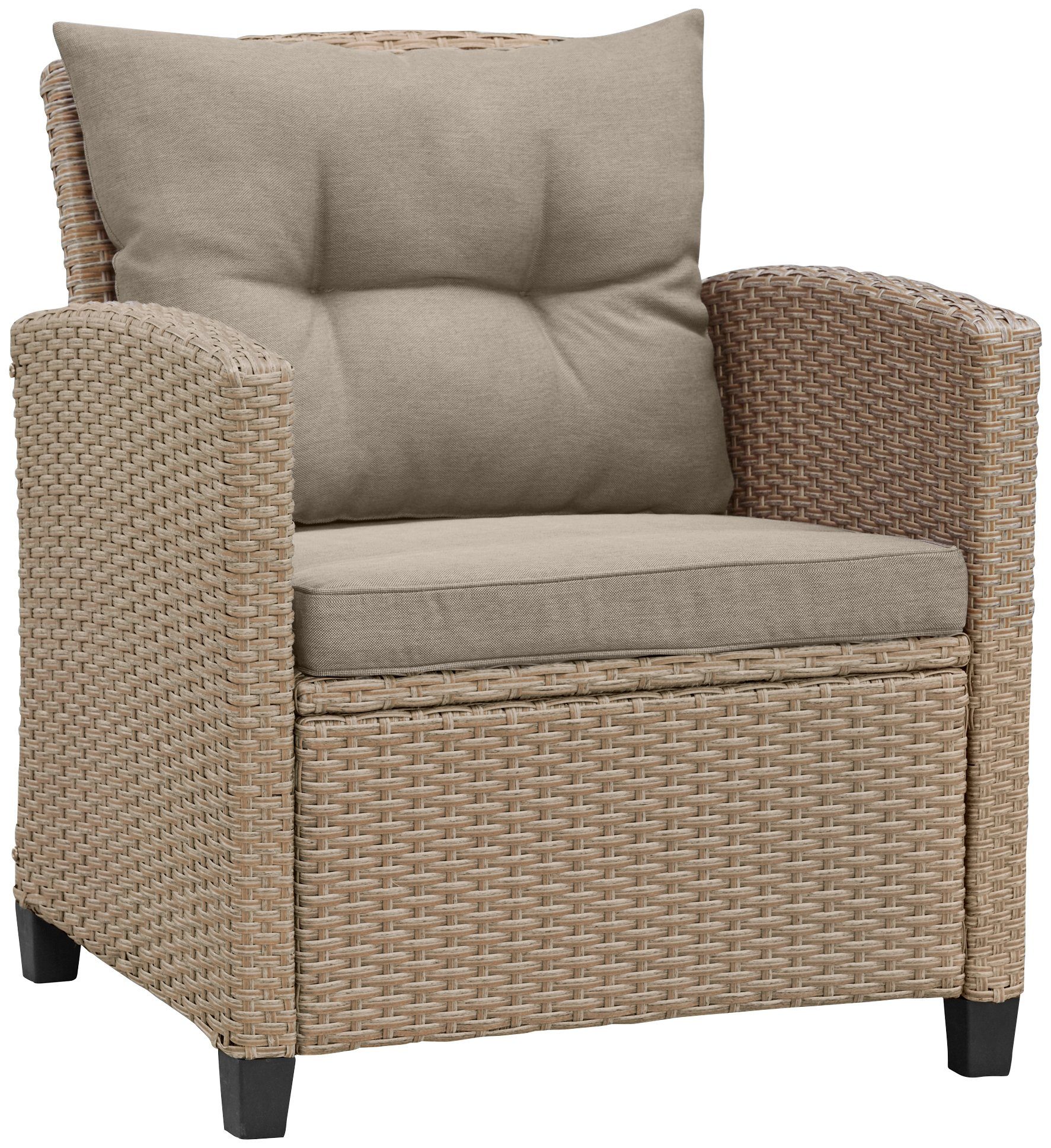 KONIFERA Gartenlounge-Set Lorca, (Set, 16-tlg., 2xSessel,2er Sofa,1xTisch 90x55x42,5cm,2x Hocker inkl. Auflagen, Stahl), Polyrattan, Ablagefläche unter dem Tisch, Tischplatte aus Nonwood