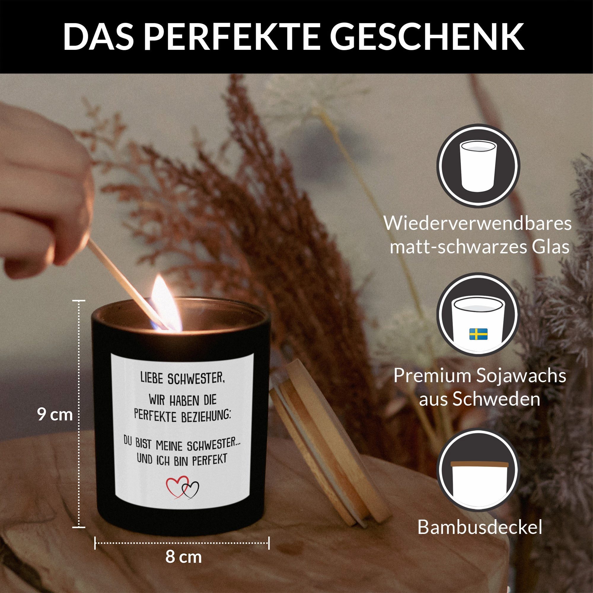 22Feels Duftkerze Deko Schwester Geschenk Bday Weihnachten Geschwister Frauen Mädchen, MADE IN GERMANY, Europäisches Sojawachs, Handgegossen – Bild 4 von 5