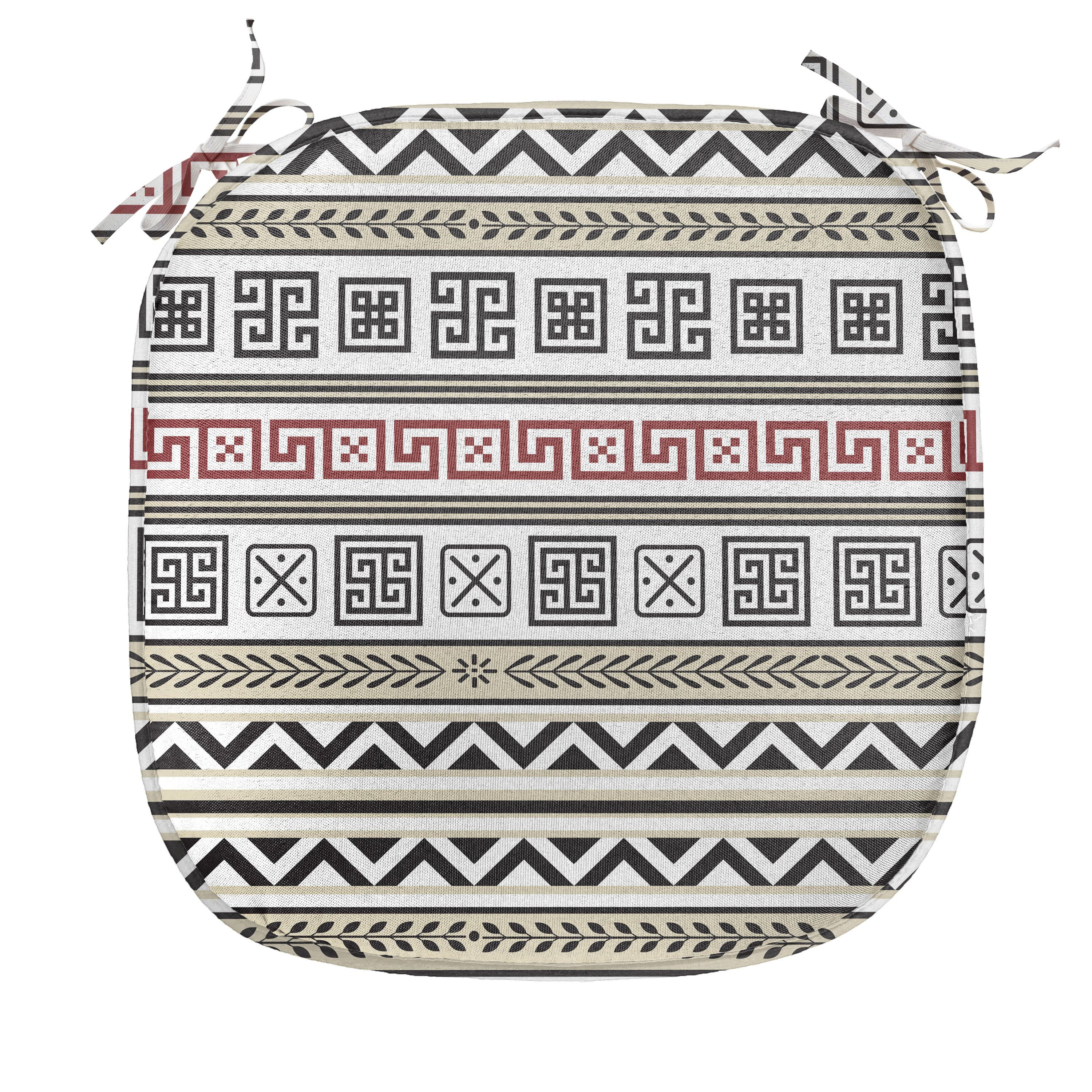 Abakuhaus Stuhlkissen Dekoratives wasserfestes Kissen mit Riemen für Küchensitze, Ethnisch Geometrisches Muster