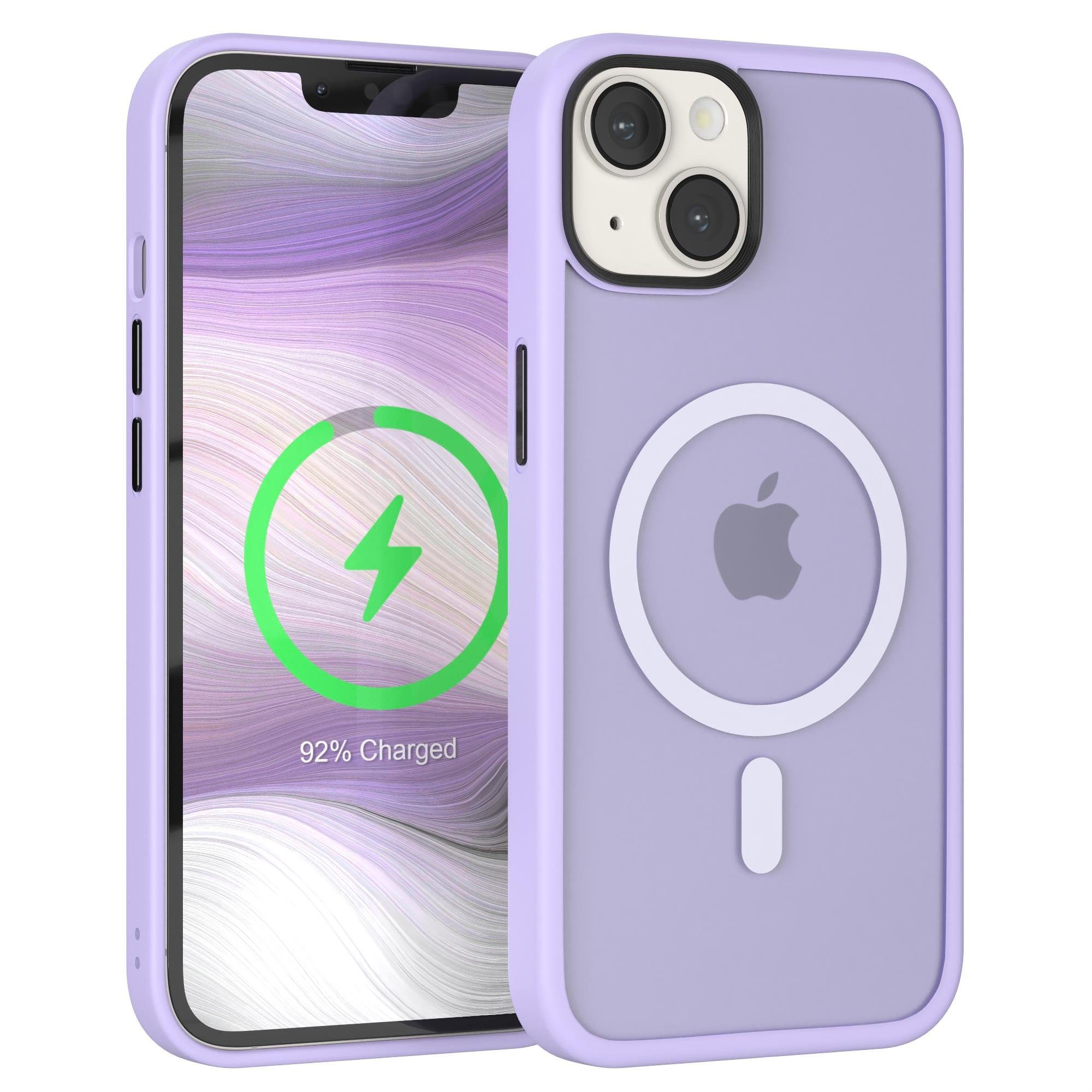 EAZY CASE Handyhülle Outdoor Case MagSafe Matt für Apple iPhone 14 6,1 Zoll, Bumper Hülle Outdoor Case Silikonhülle Back Cover Etui Dünn Matt Lila