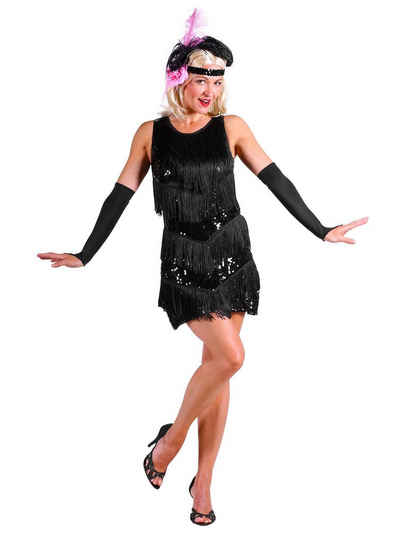 thetru Kostüm Charleston Kleid schwarz, Glitzerndes Flapper-Kleid für 20er Mottopartys