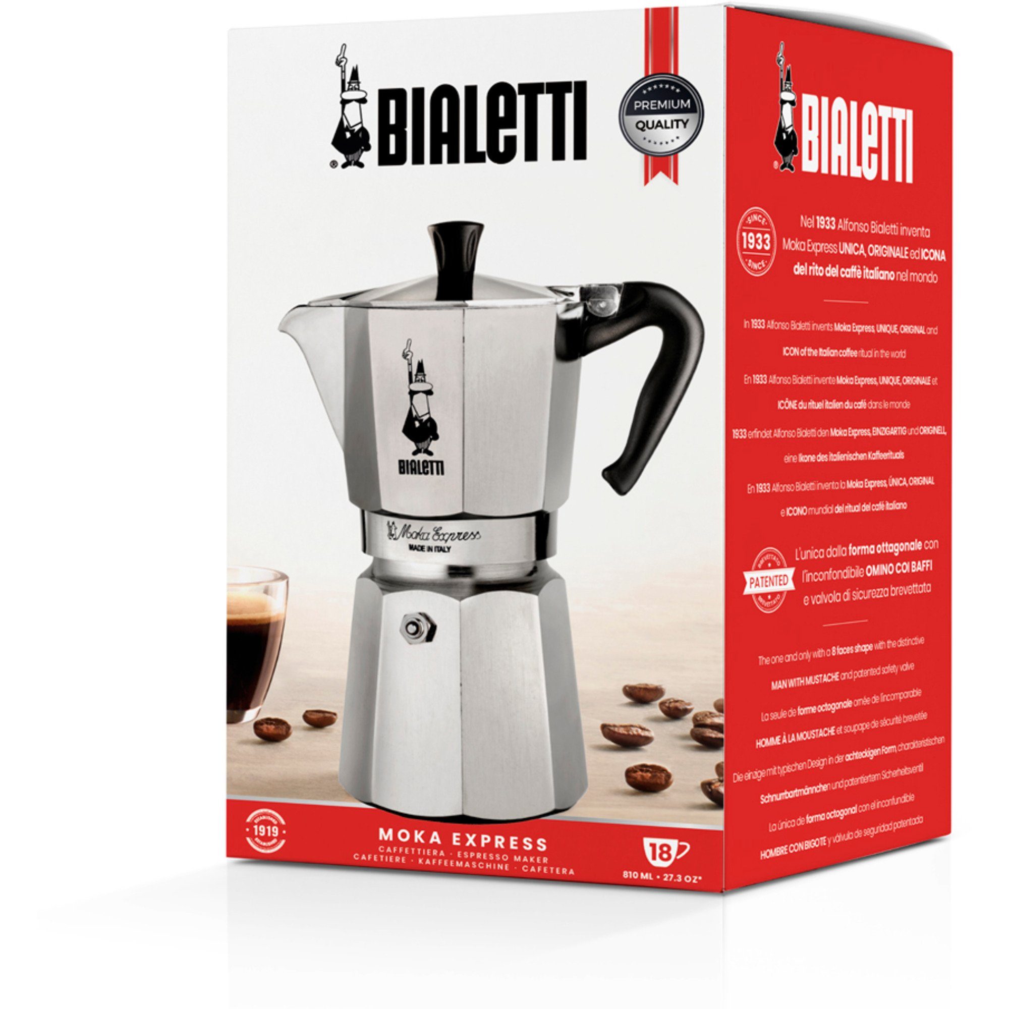 Kaffeebereiter Espressomaschine, Bialetti Express, (18 BIALETTI Moka