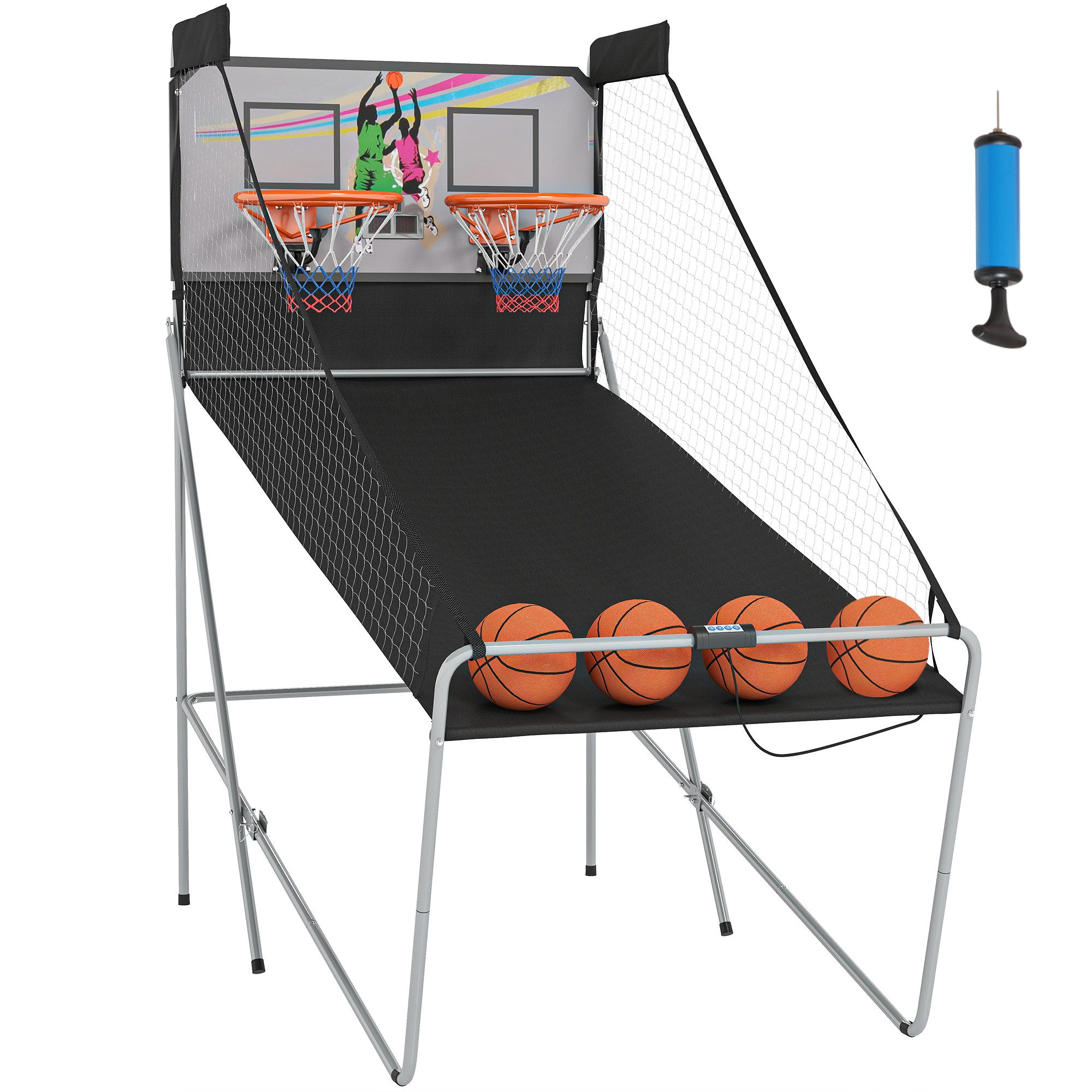 kowdom Basketballkorb Basketballkorb-Set klappbar, 2 Körbe, elektronischer Zähler (Basketballkorb, Komplettset mit 2 Körben und 4 Bällen), Basketballkorb, klappbar, 2 Körbe, 8 Spielmodi, 205cm