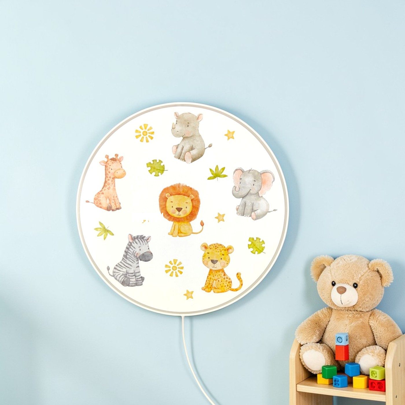 niermann Wandleuchte Kinderlampe mit Motiv "Little Safari", Kinderzimmer, ohne Leuchtmittel, bruchsicheres Gehäuse, Schalter im Anschlusskabel, Made in Germany