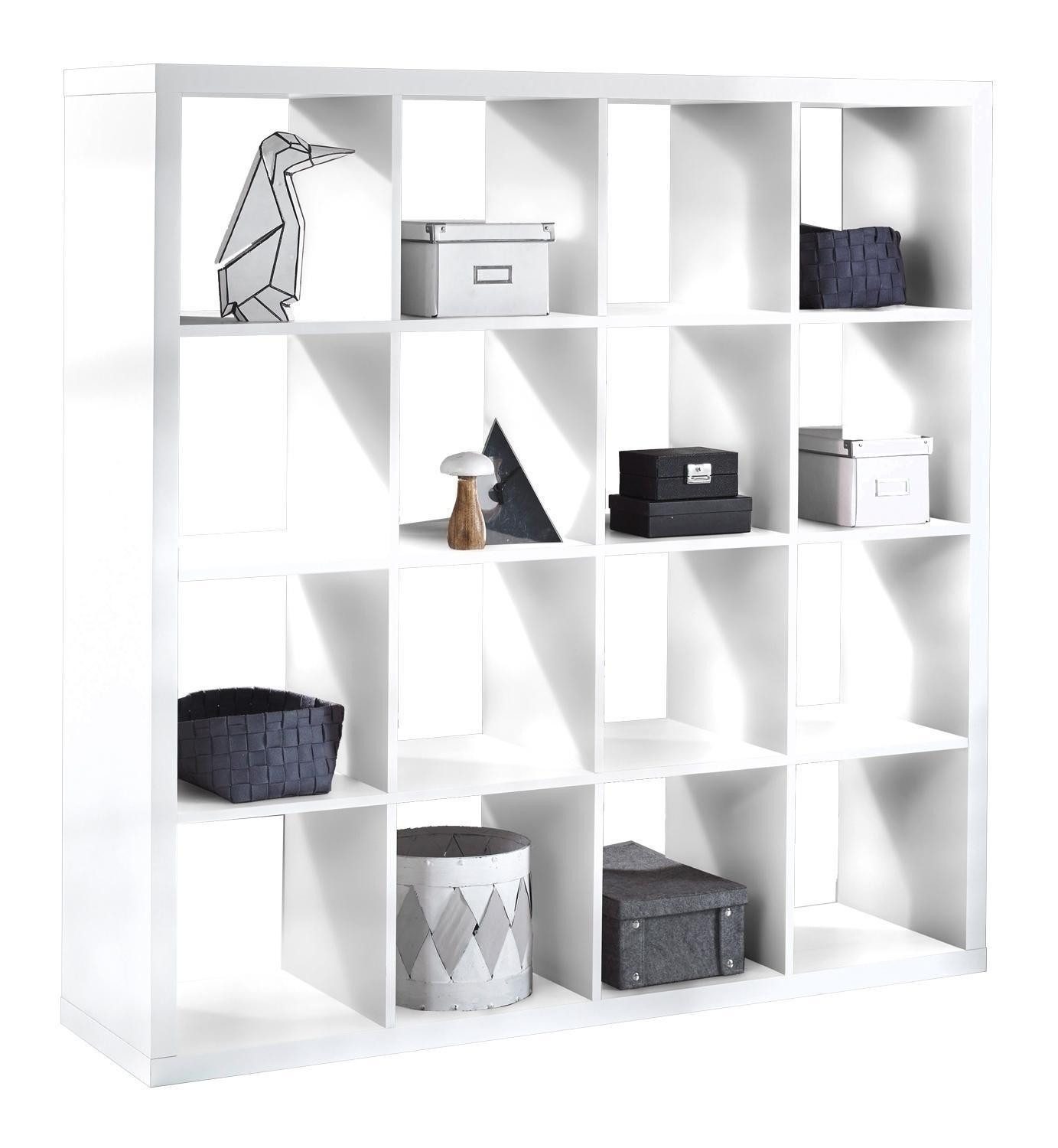 Raumteilerregal STYLE, B 147 x H 147 x 38 cm, Weiß, 4 Etagen, 16 offene Fäc günstig online kaufen