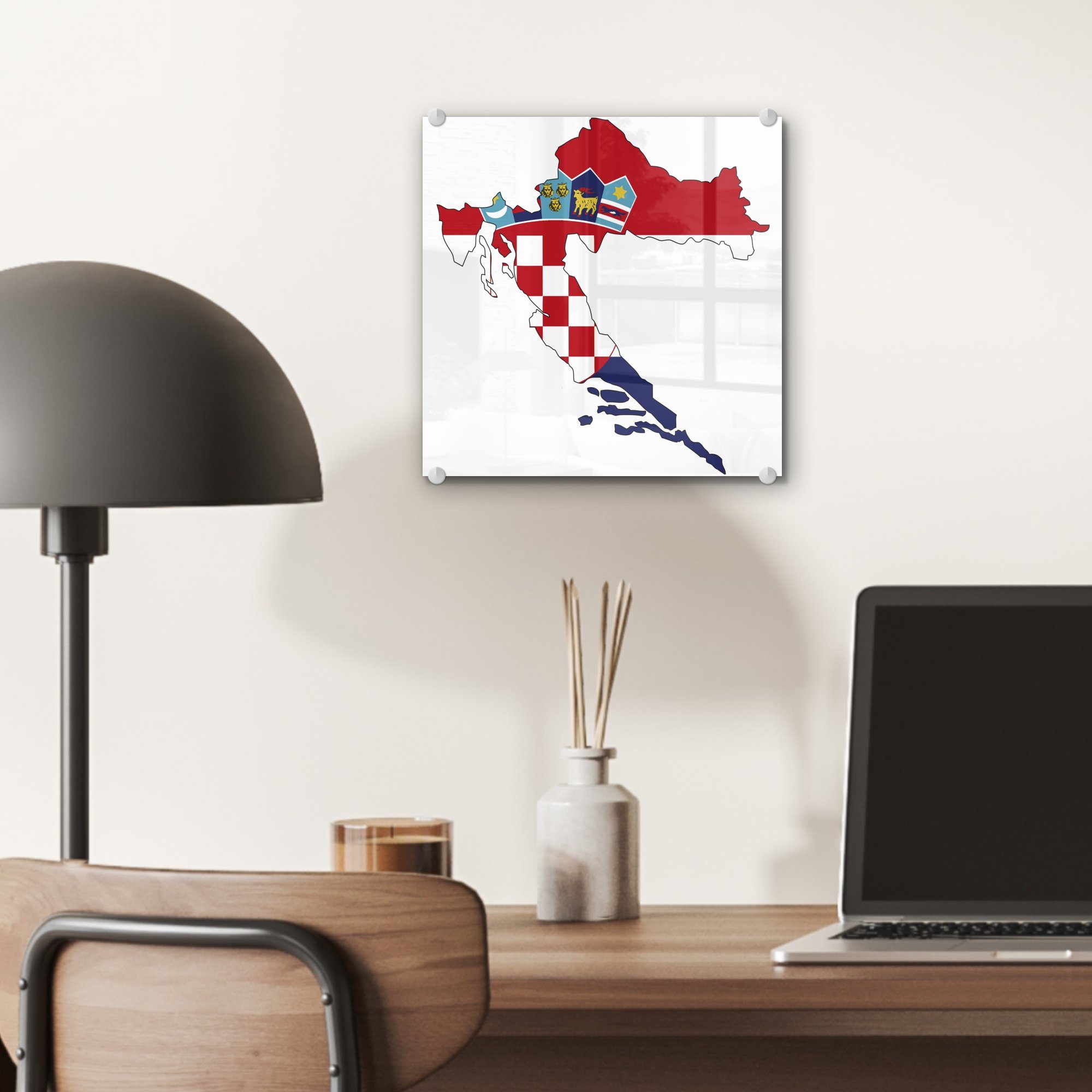 auf Wandbild auf Glas Bilder Wanddekoration Glas Kroatien St), Karte, Glasbilder - der (1 Flagge von auf MuchoWow Foto - - Die Acrylglasbild