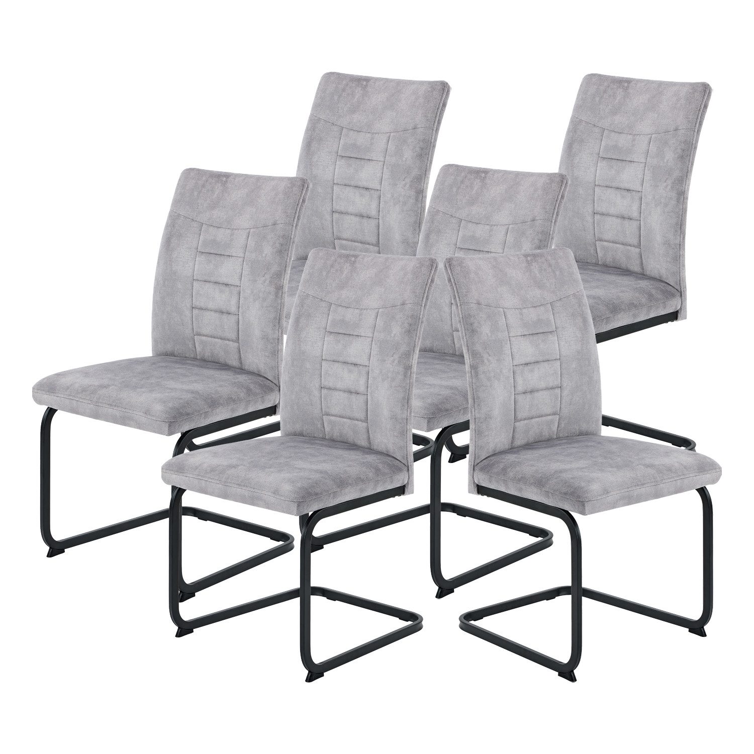 HELA Freischwinger 6er Set XL-Schwingstuhl Gela - Vintage Velvet Silber