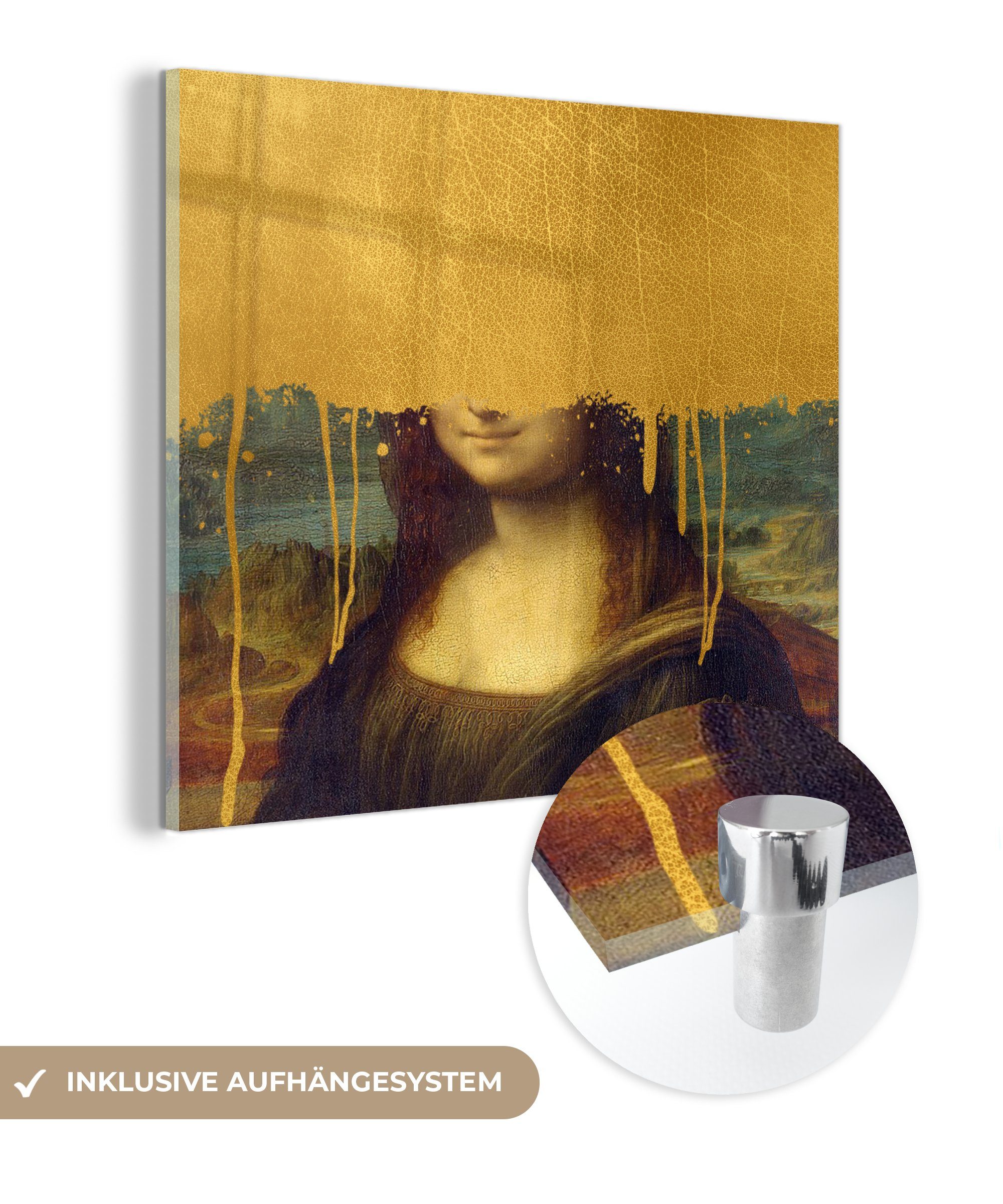Da - auf Wandbild Mona - Glasbilder St), Acrylglasbild Gold Bilder Glas Glas Lisa MuchoWow - auf Wanddekoration (1 - - Vinci, Foto