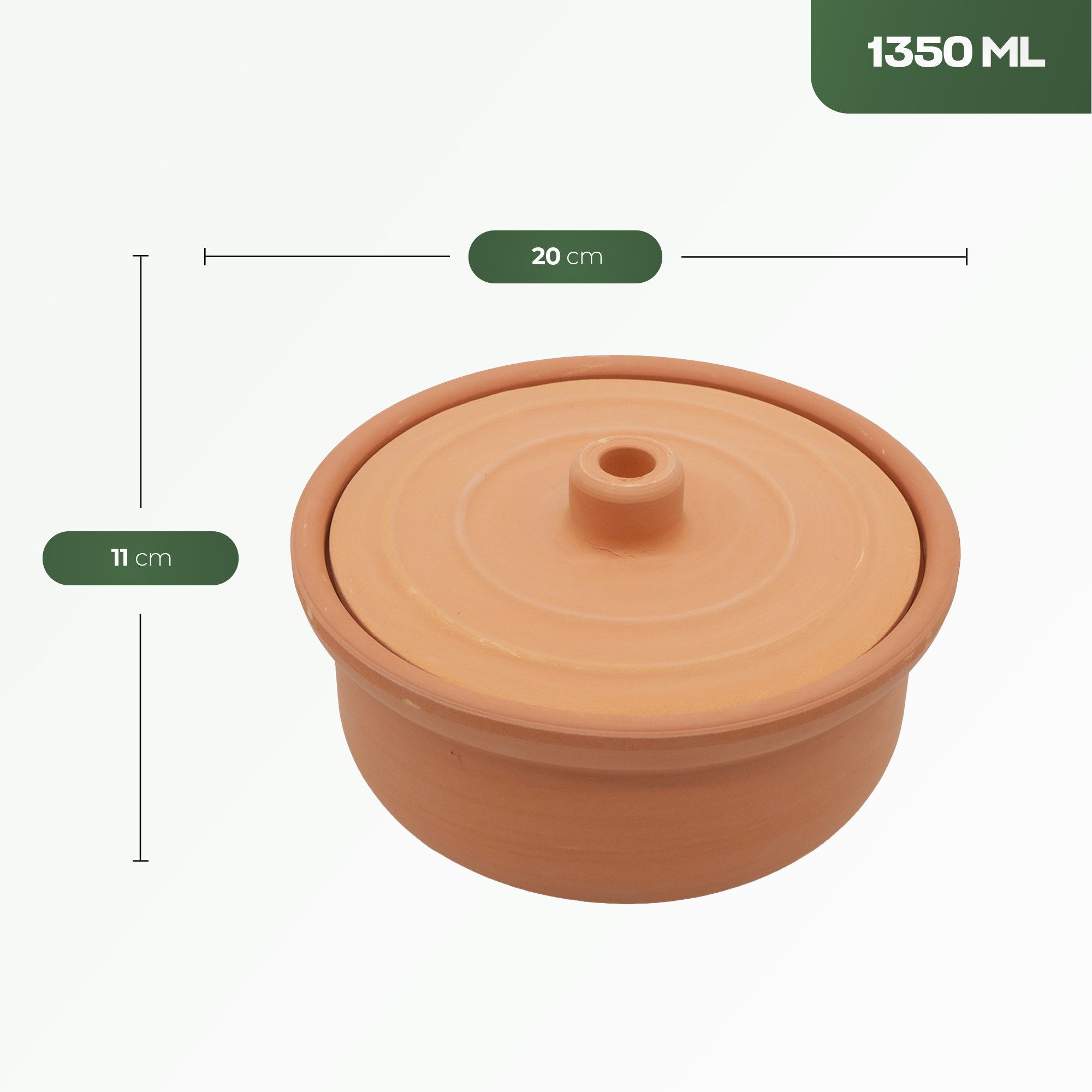 VIAPOT Schmortopf Tontopf Guvec Klein 1,35L mit Deckel, (Ofenfester Tontopf mit Deckel, 1-tlg., Einzelprodukt mit Deckel), Robuste Tonkeramik, 1,35 L, 20×9 cm, ofenfest