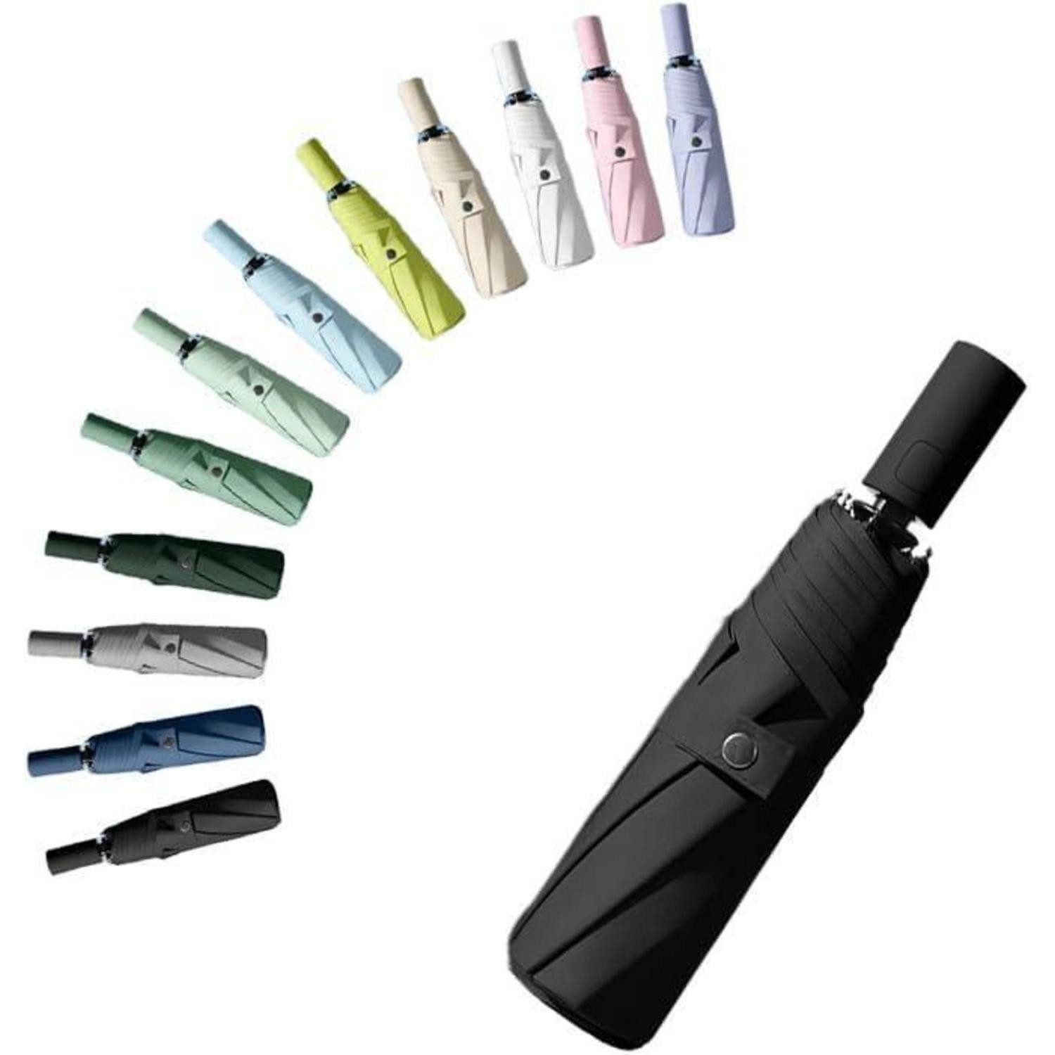 LuxusKollektion Taschenregenschirm Regenschirm Taschenschirm 8 Rippen Automatisch UV Mattschwarz 100CM