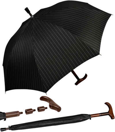 iX-brella Langregenschirm Stützschirm Holzgriff höhenverstellbar sehr stabil, Nadelstreifen schwarz-weiß