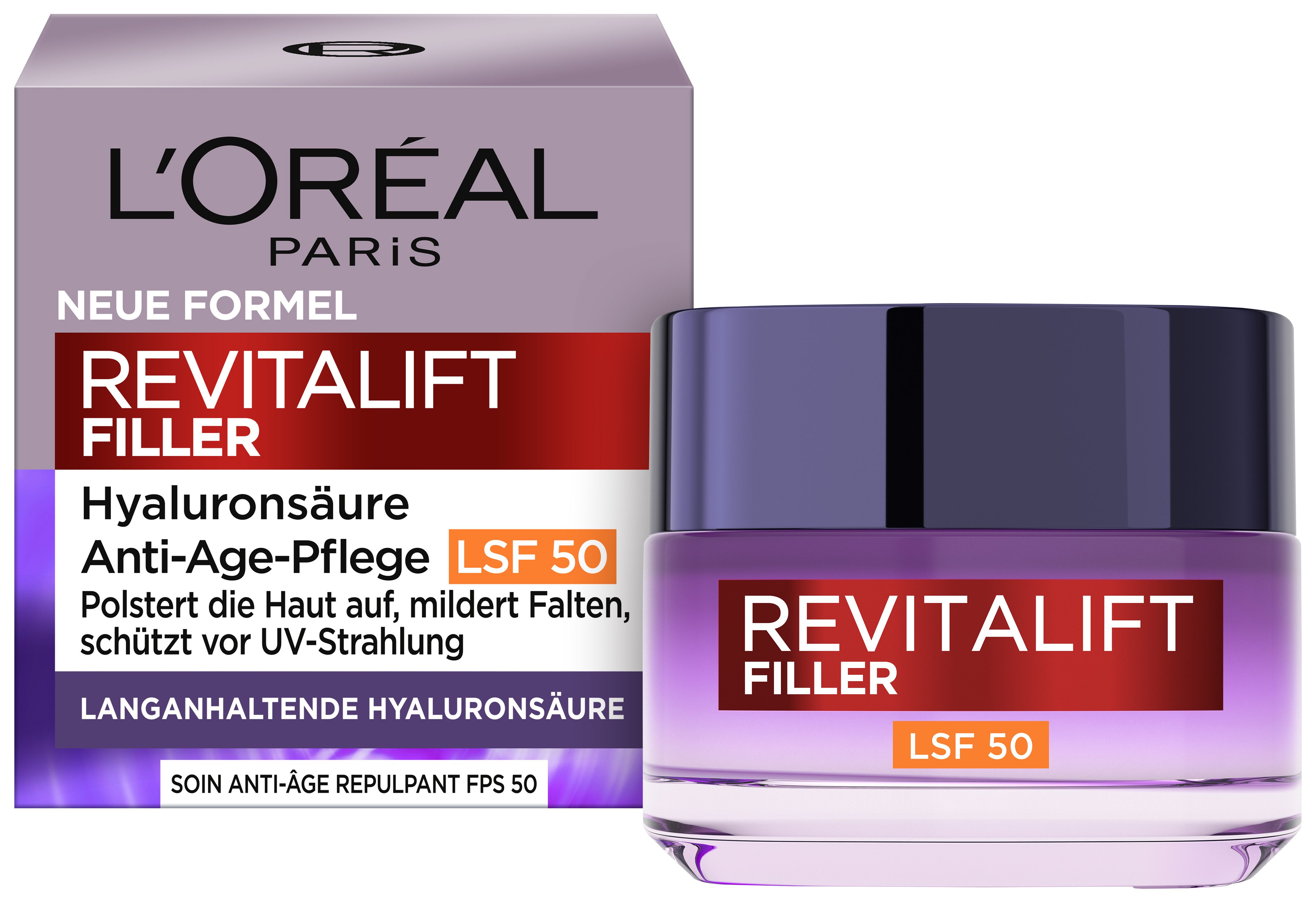 L'ORÉAL PARIS Tagescreme REVITALIFT FILLER TAG LSF 50, LSF 50, hydriert, mehr Spannkraft und Festigkeit, Anti-Age