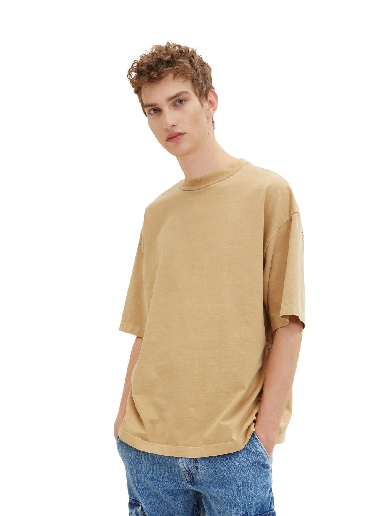 TOM TAILOR T-Shirt T-SHIRT (1-tlg) Basic OVERSIZED GARMENTDYE 5574 Shirt in Braun