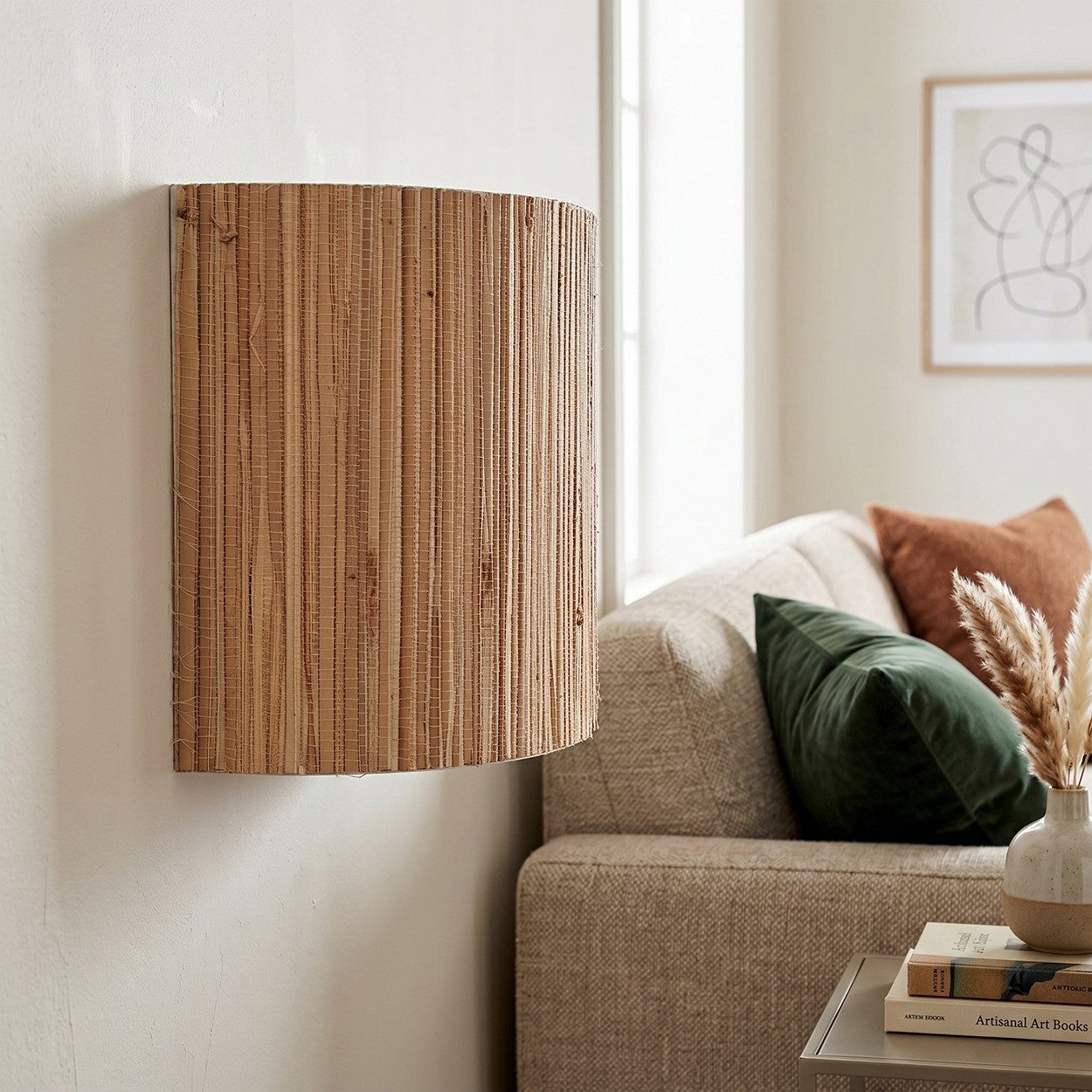 hofstein Wandleuchte moderne Wandlampe aus Metall/Seegras in Schwarz/Natur, ohne Leuchtmittel, im Boho-Design mit Up&Down Lichteffekt, 2x E14, ohne Leuchtmittel