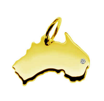 schmuckador Kettenanhänger Kettenanhänger in der Form von der Landkarte Australien mit Brillant 0,015ct an Ihrem Wunschort in massiv 585 Gelbgold
