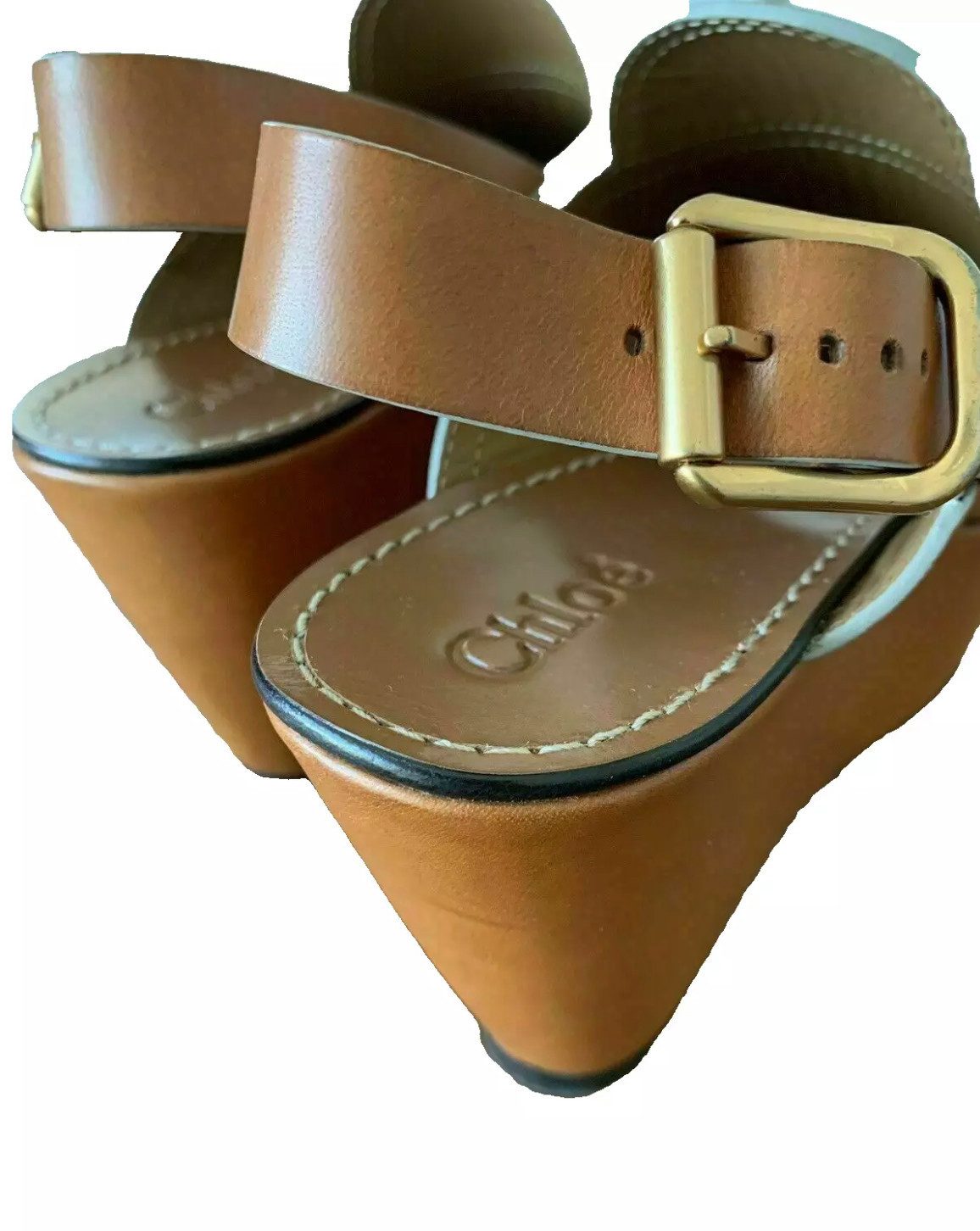 Chloé Platform Wedges Sandalen Schuhe Wedgesneaker Metallnieten, Slingback-Design, Crossover-Lederbänder