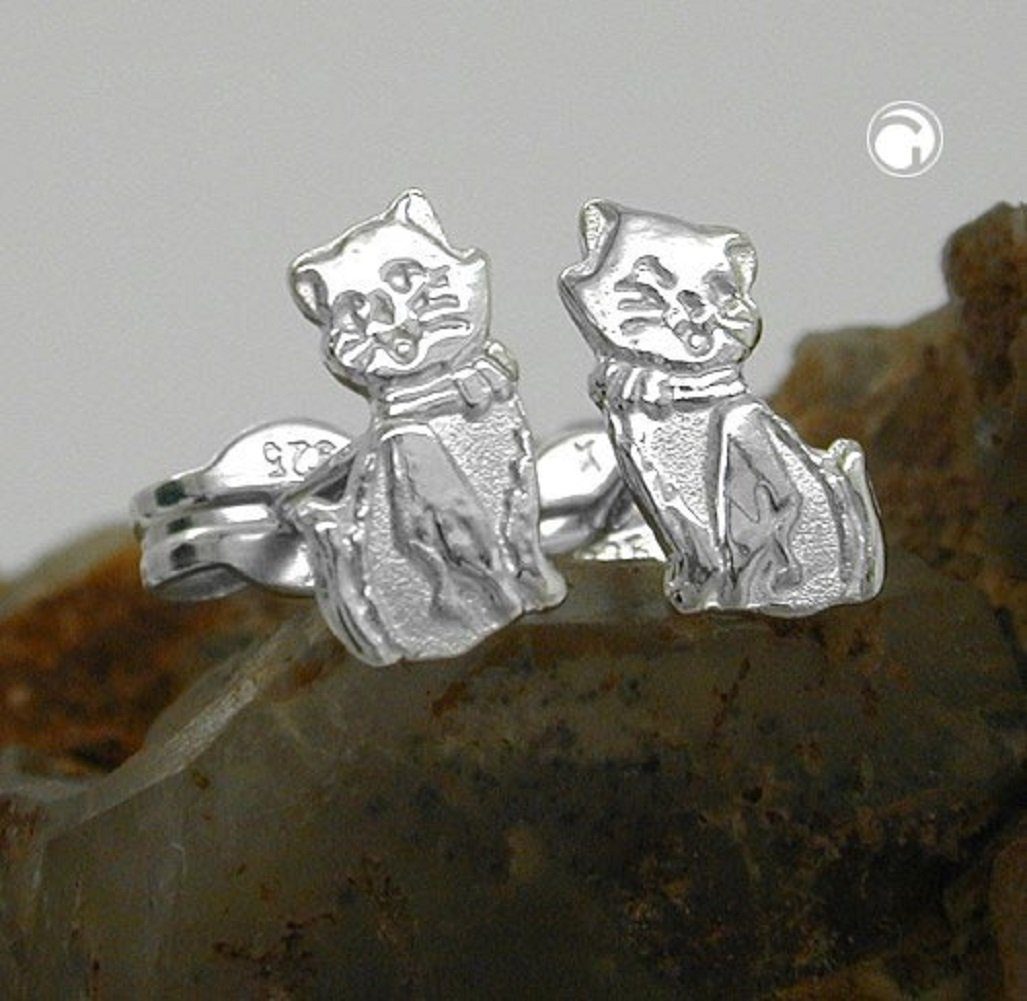 Paar mm für Silber Herren unbespielt Ohrstecker Silberschmuck Ohrringe Ohrstecker Katze x 925 matt-glänzend 8 Damen inkl. Schmuckbox, und kleiner 5