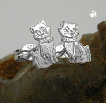unbespielt Paar Ohrstecker Ohrringe Ohrstecker Katze matt-glänzend 925 Silber 8 x 5 mm inkl. kleiner Schmuckbox, Silberschmuck für Damen und Herren