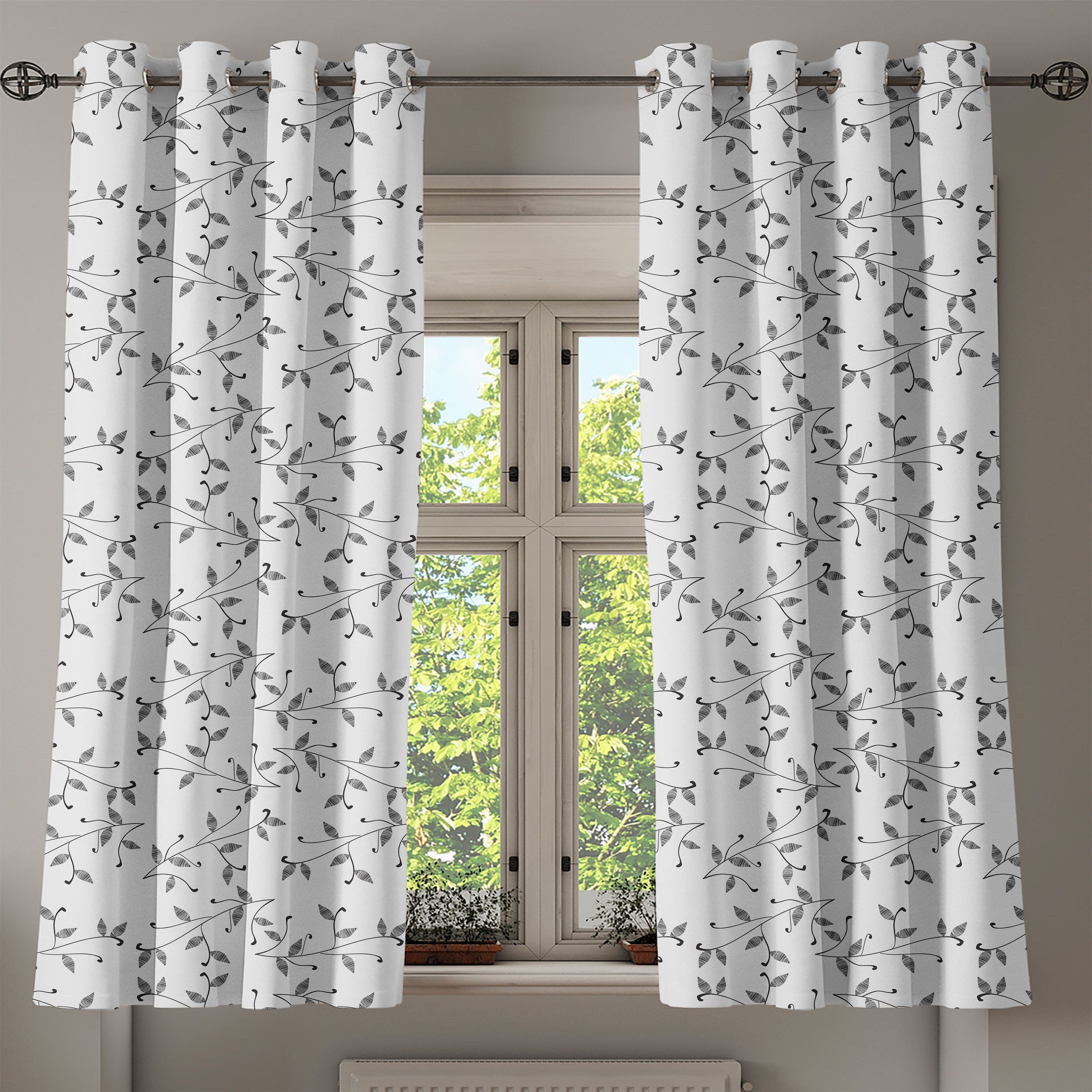 Gardine Dekorative 2-Panel-Fenstervorhänge für Abakuhaus, Eco Schlafzimmer Wohnzimmer, Minimalist Blatt Muster